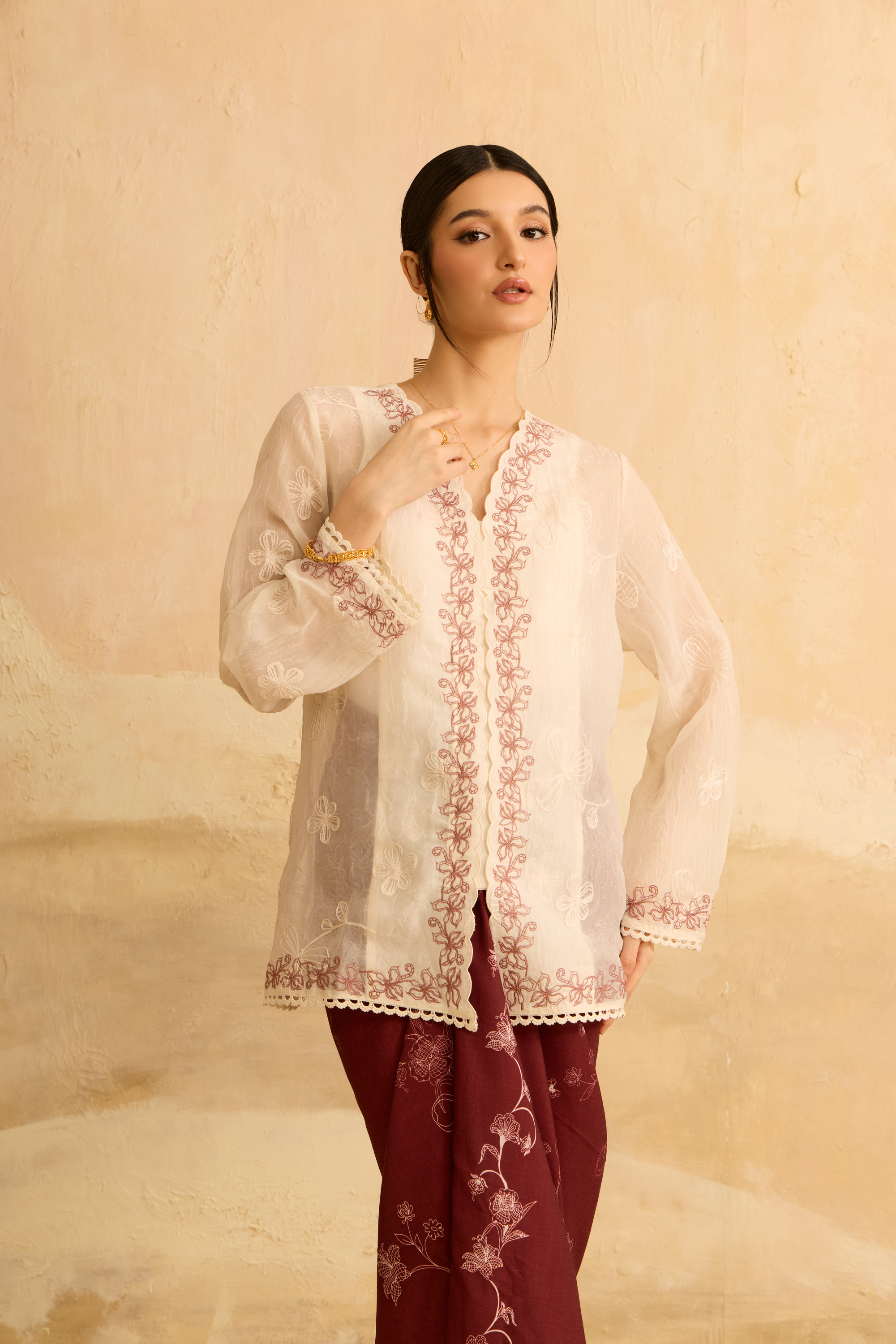 Kaylani Cream Embroidered Lace Kebaya Top