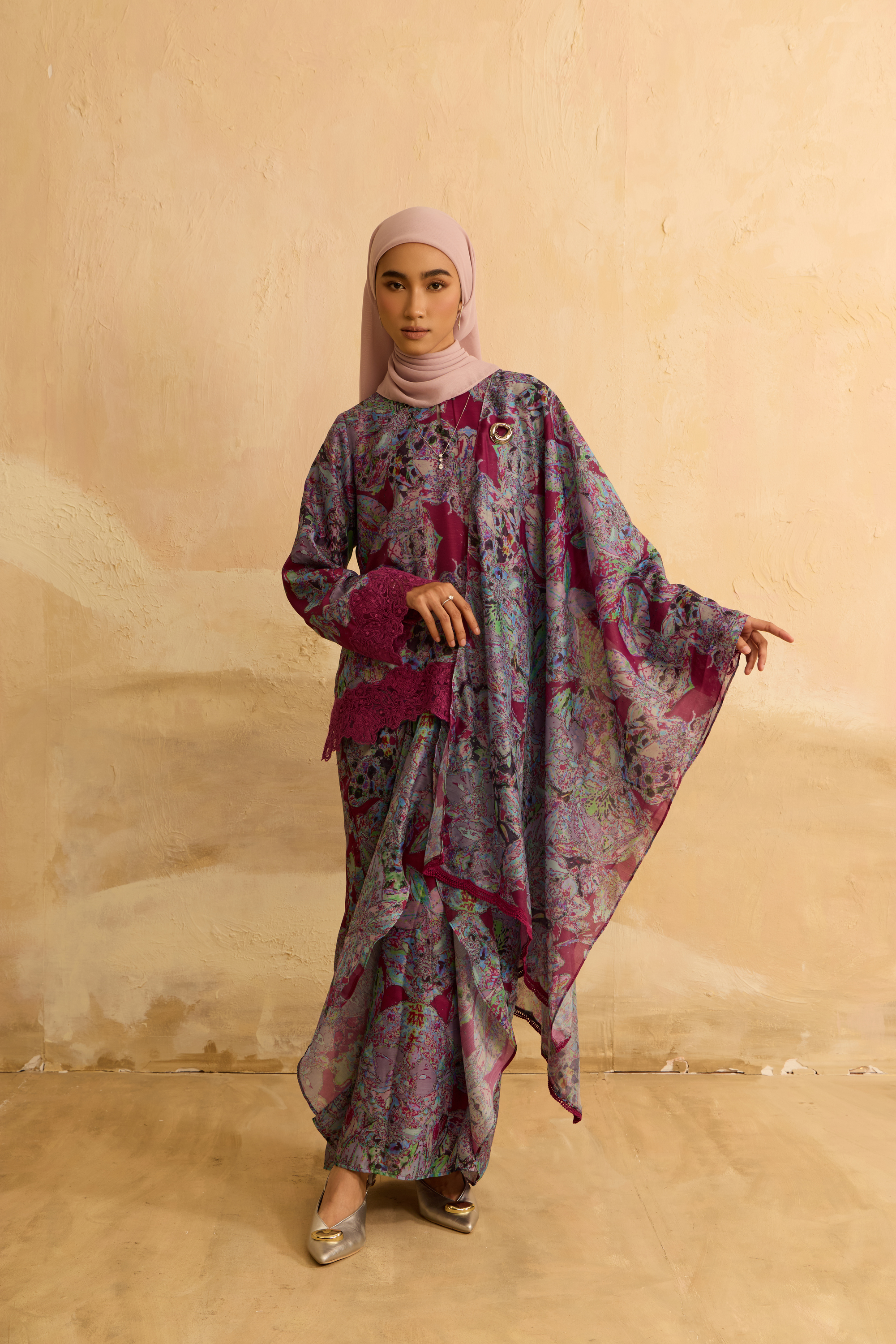 Ruby Magenta Kedah Modern Kurung Set