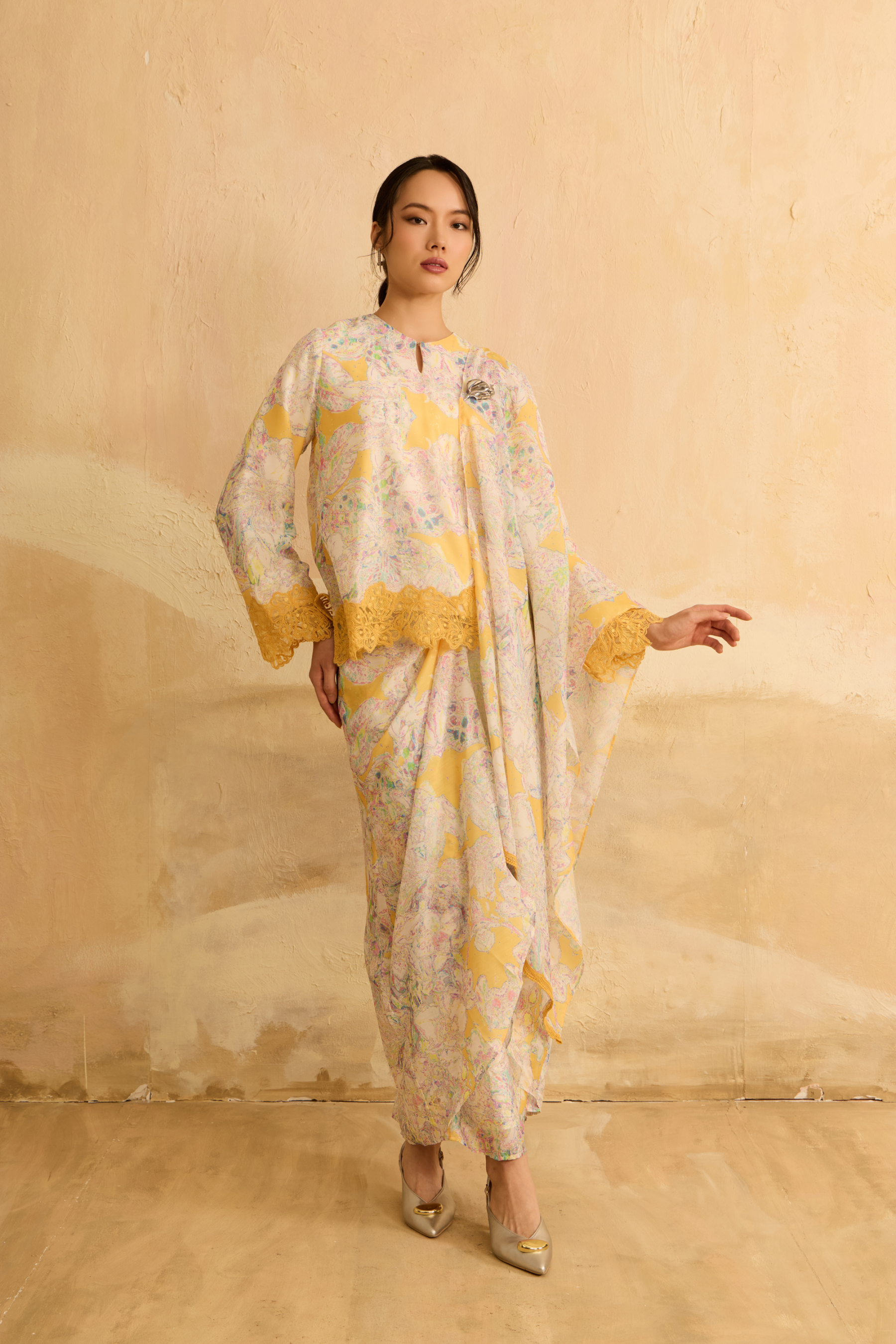 Ruby Yellow Kedah Modern Kurung Set