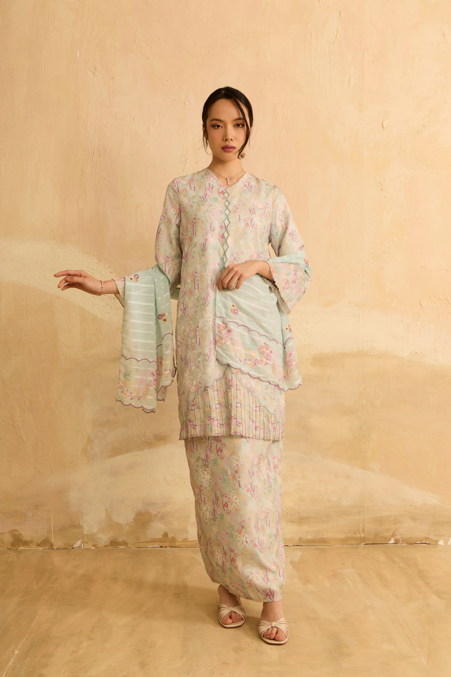 Kuntum Soft Blue Modern Kurung Set