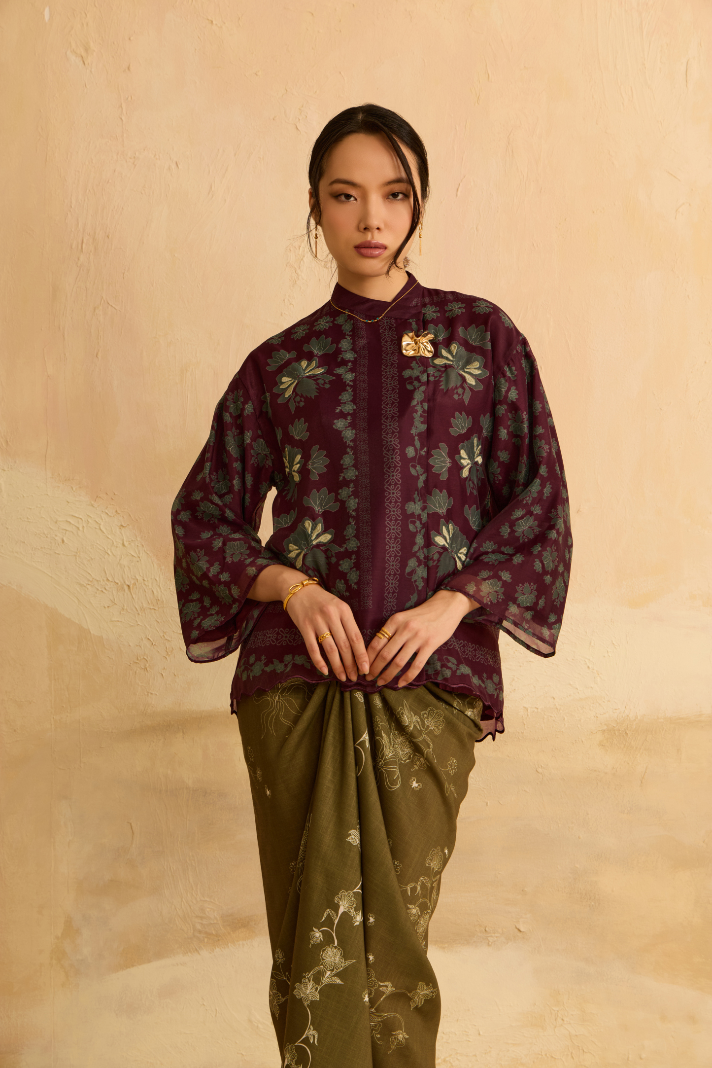 Elda Burgundy Printed Boxy Top