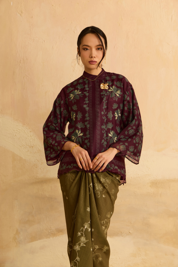 Elda Burgundy Printed Boxy Top