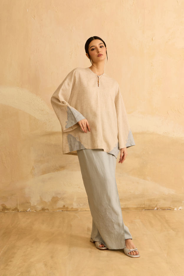 Naima Blue Embroidered Kedah Modern Kurung