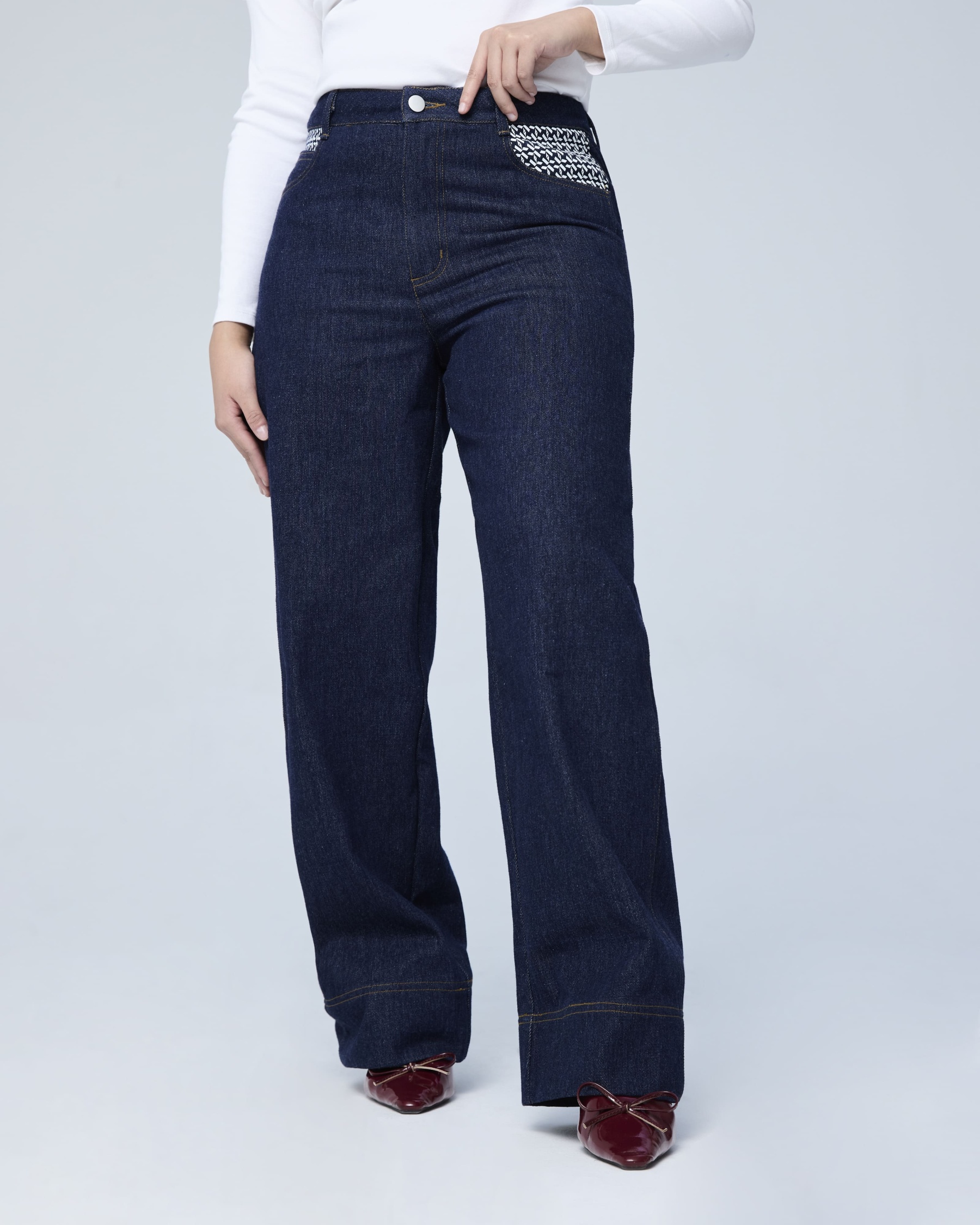 Dark Blue Stamp Denim Regular Straight Jeans