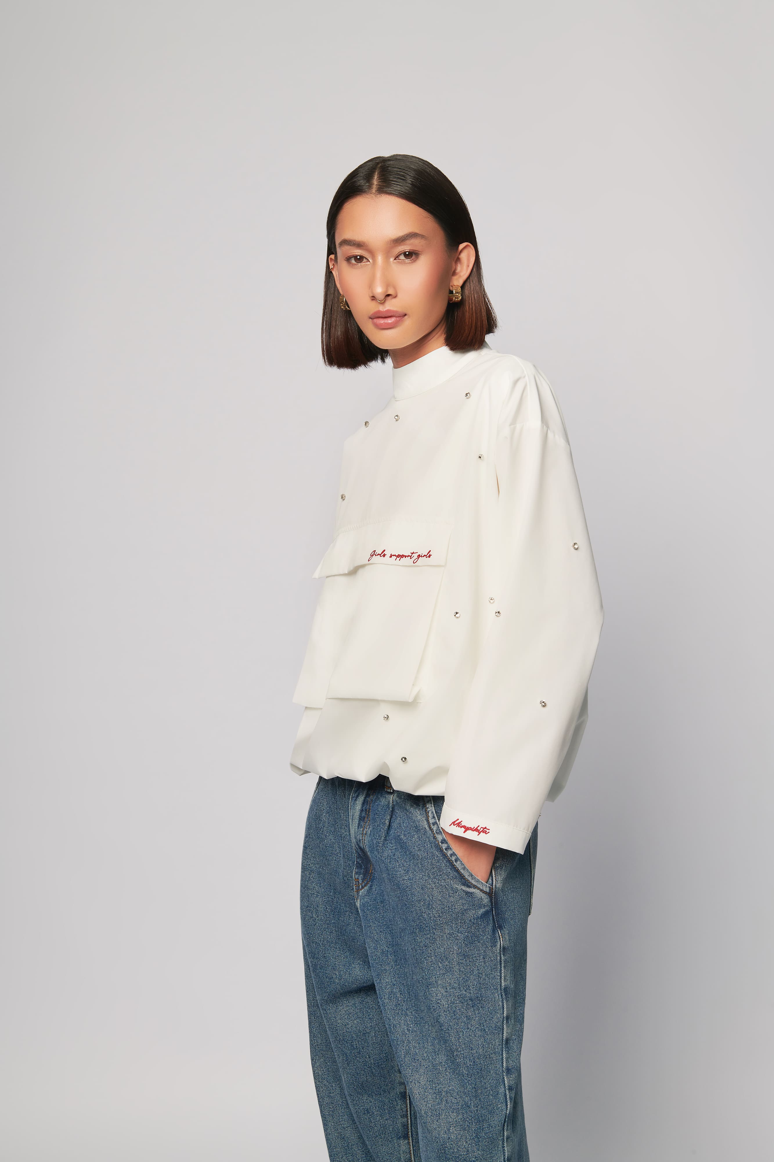 Gemma Off-White Pocket Boxy Top