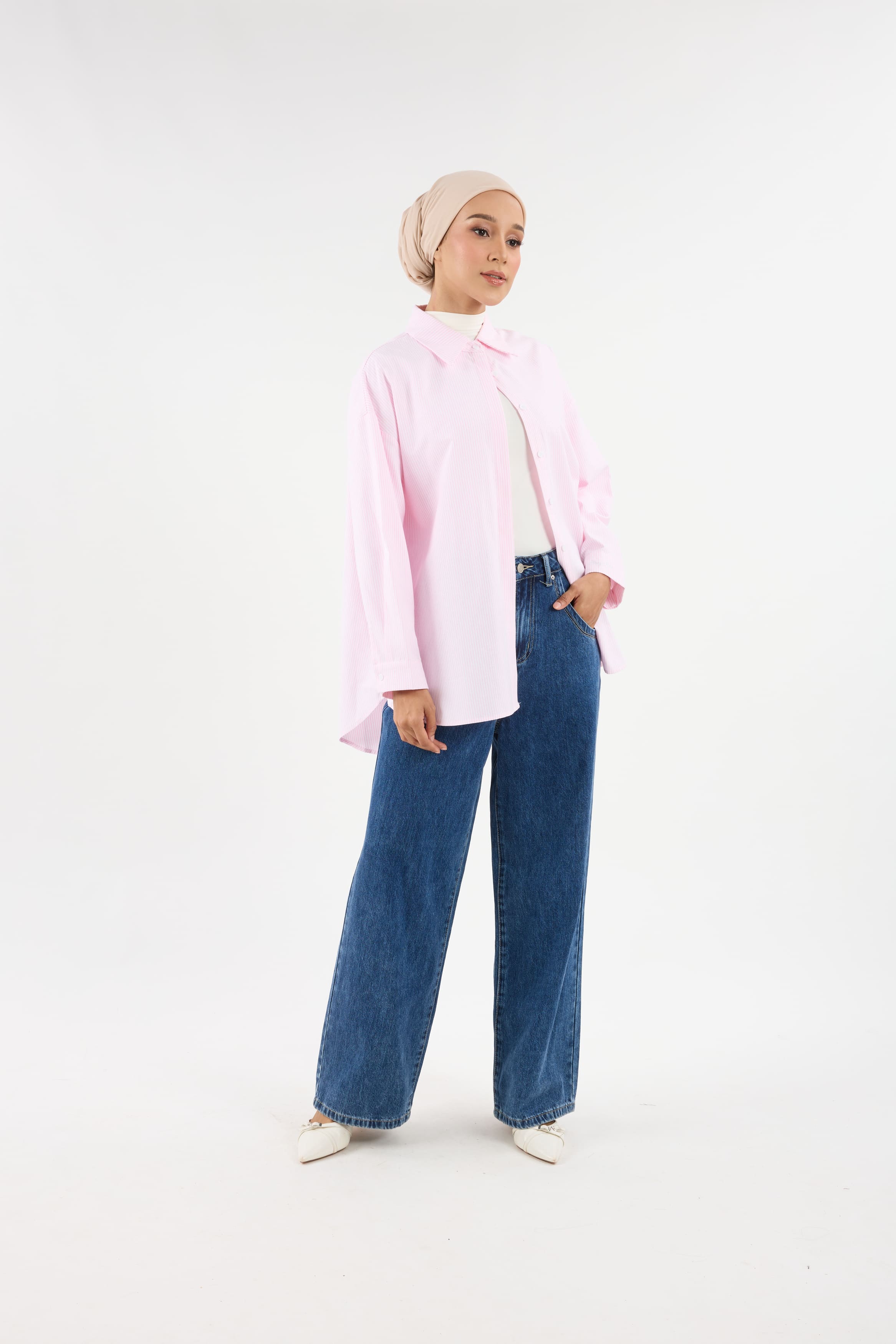 Harmoni Baby Pink Striped Linen Shirt
