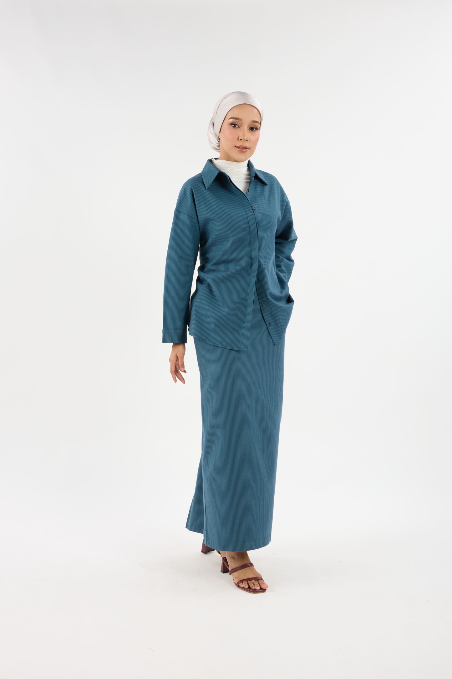 Harmoni Teal Blue Striped Linen Shirt