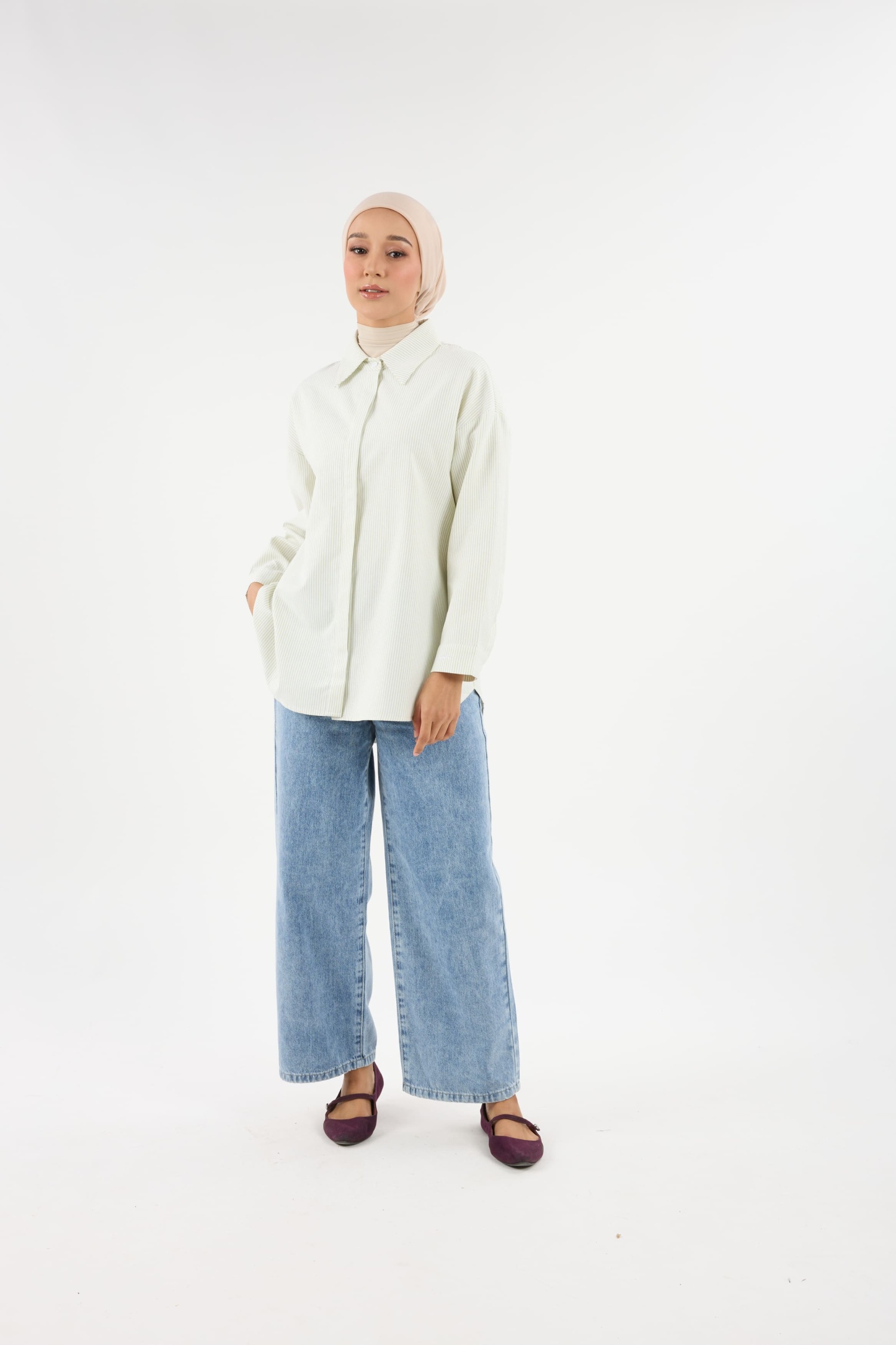 Harmoni Matcha Green Striped Linen Shirt