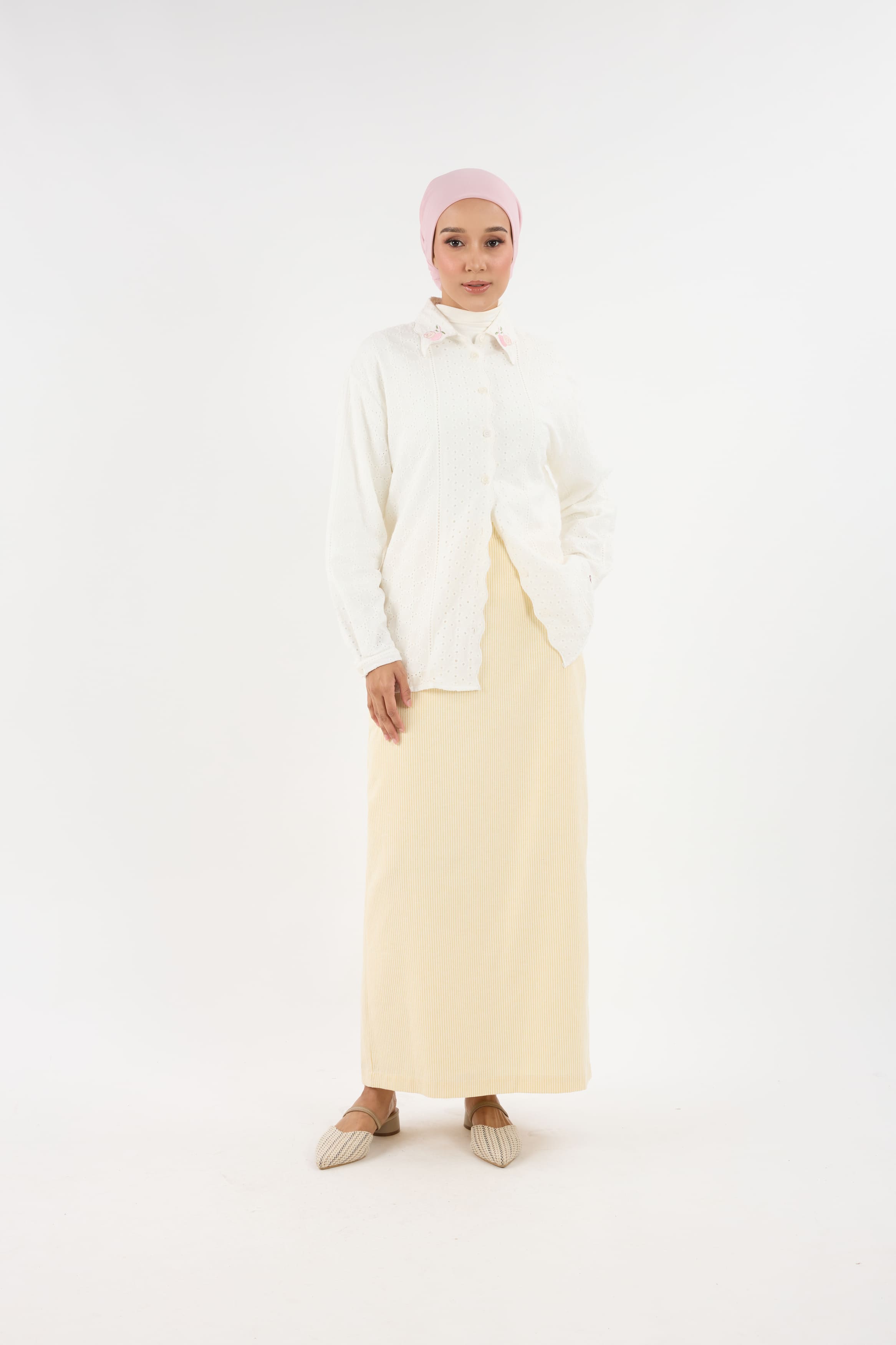 Harmoni Butter Yellow Striped Linen Skirt