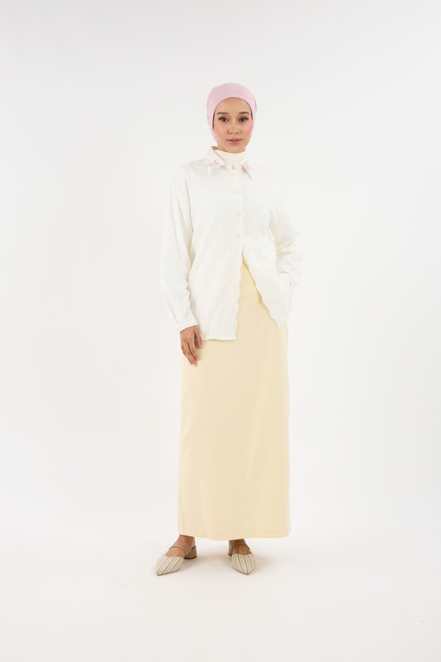Harmoni Butter Yellow Striped Linen Skirt