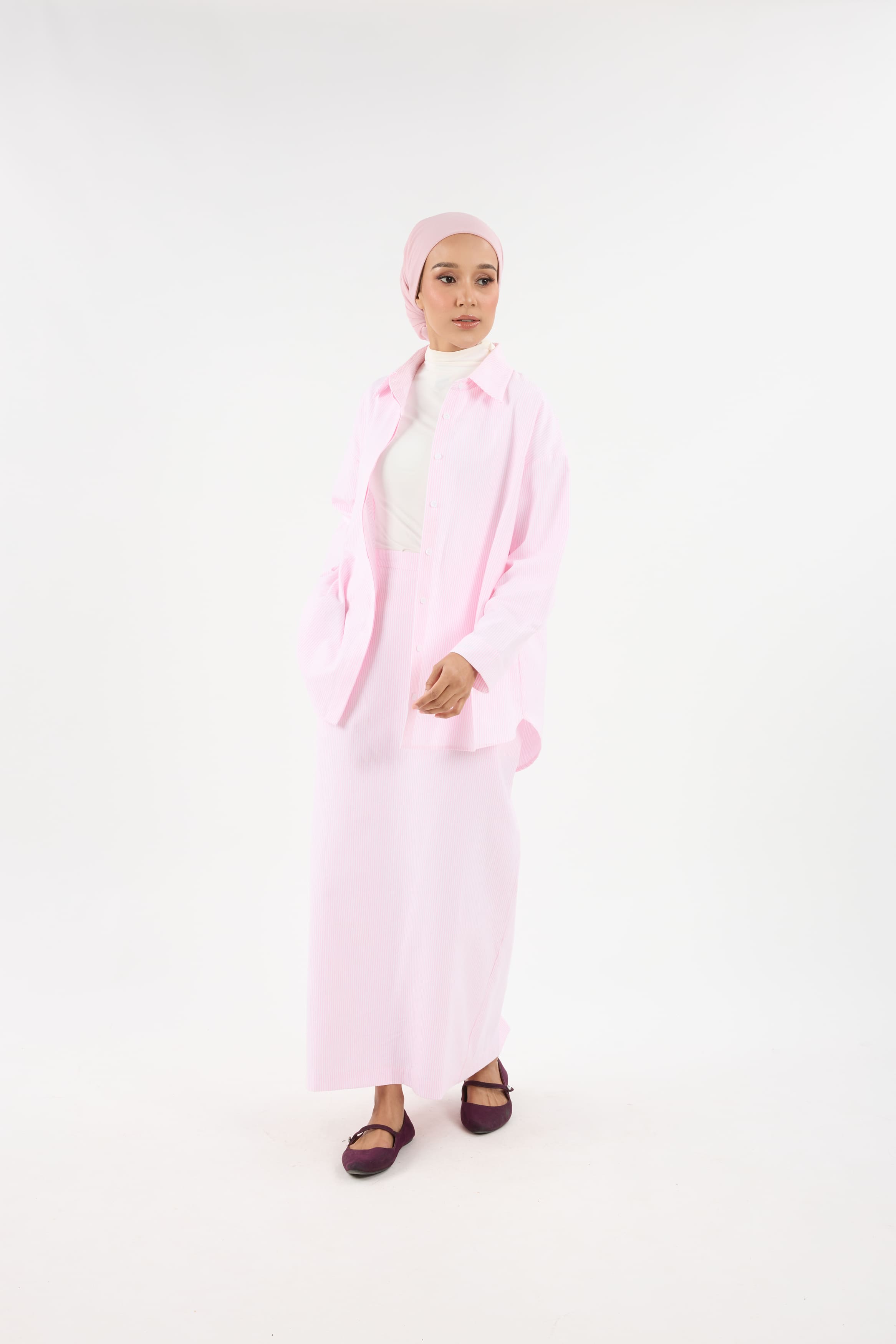 Harmoni Baby Pink Striped Linen Skirt