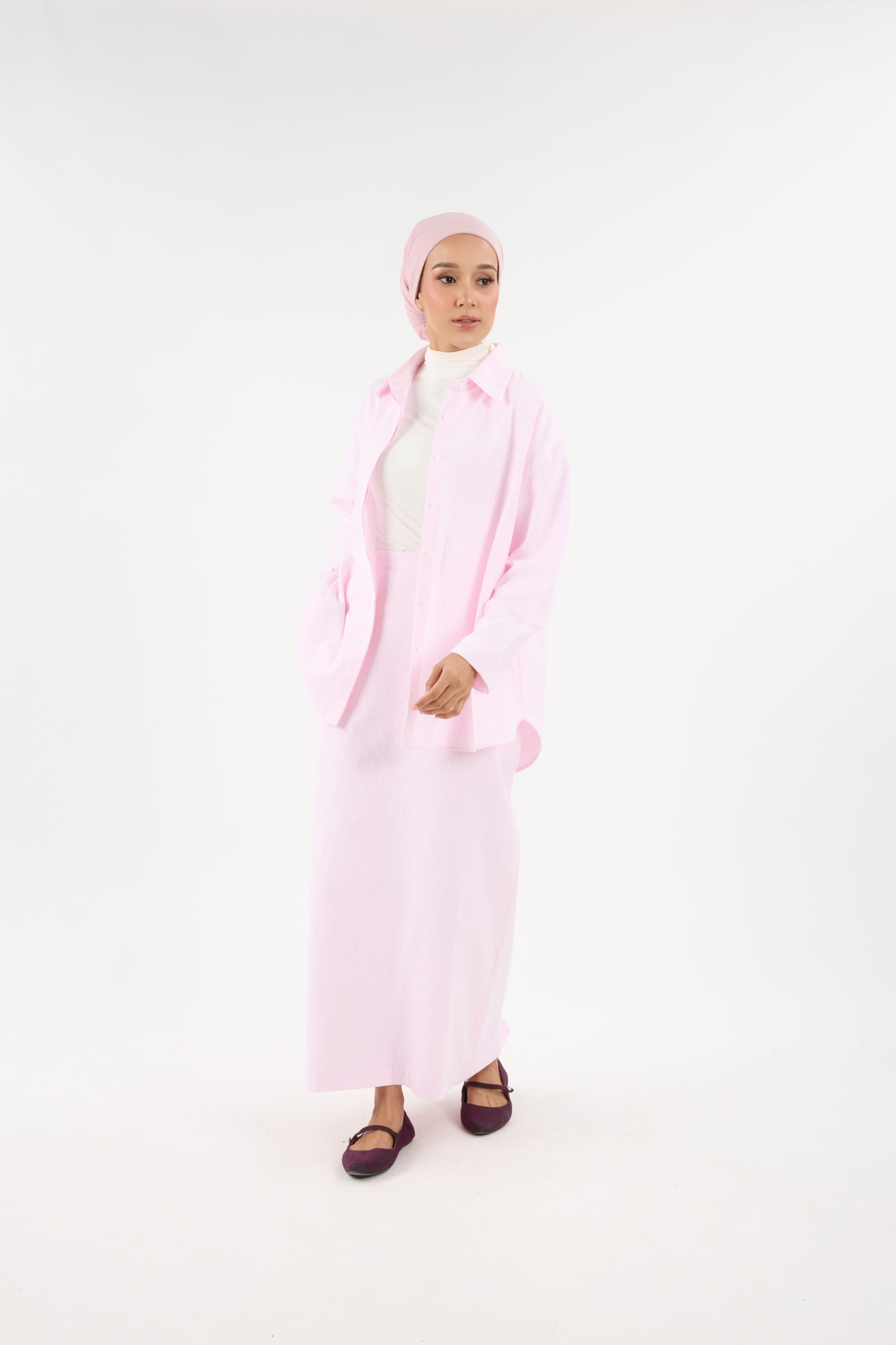Harmoni Baby Pink Striped Linen Skirt