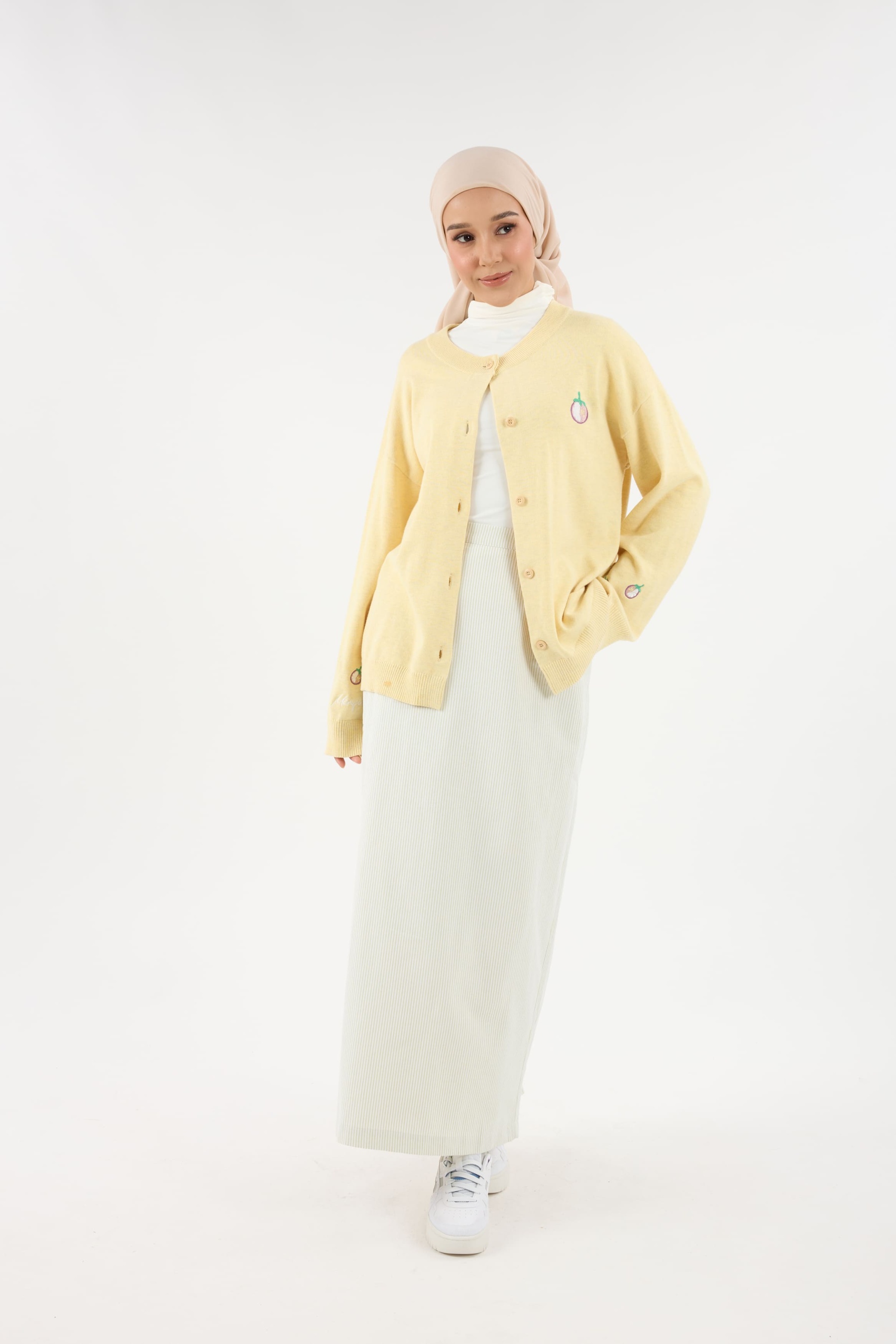 Harmoni Matcha Green Striped Linen Skirt