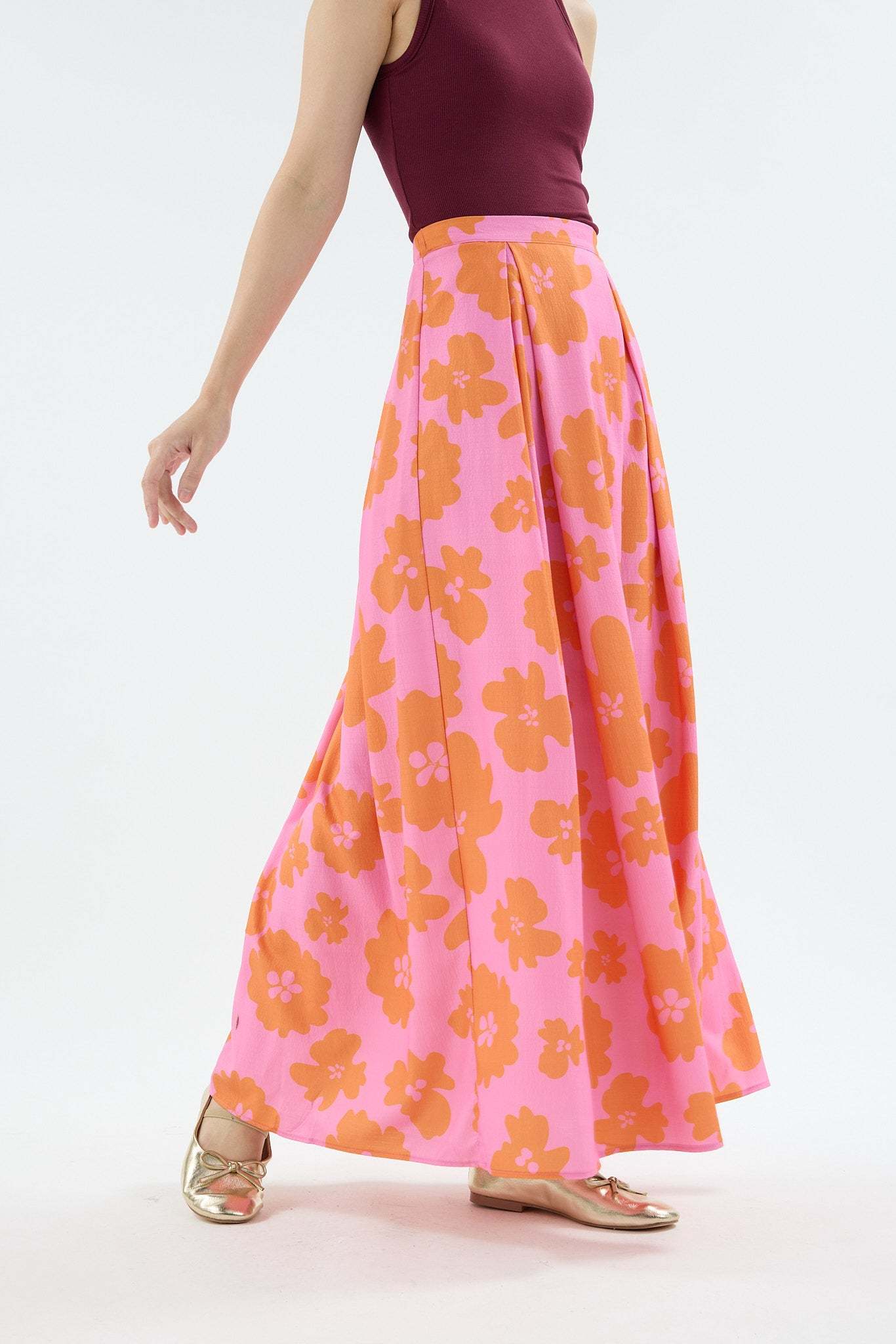 Fiora Fuchsia Printed Flare Skirt
