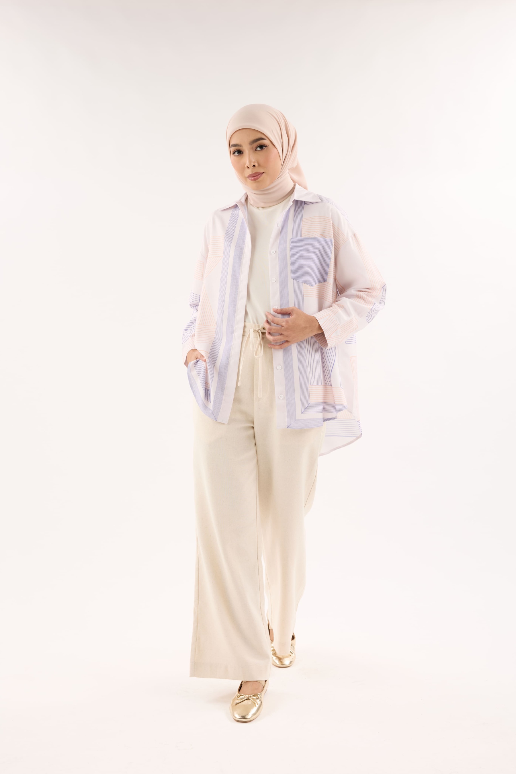Avery Blue-Lemon Printed Oversized Shirt