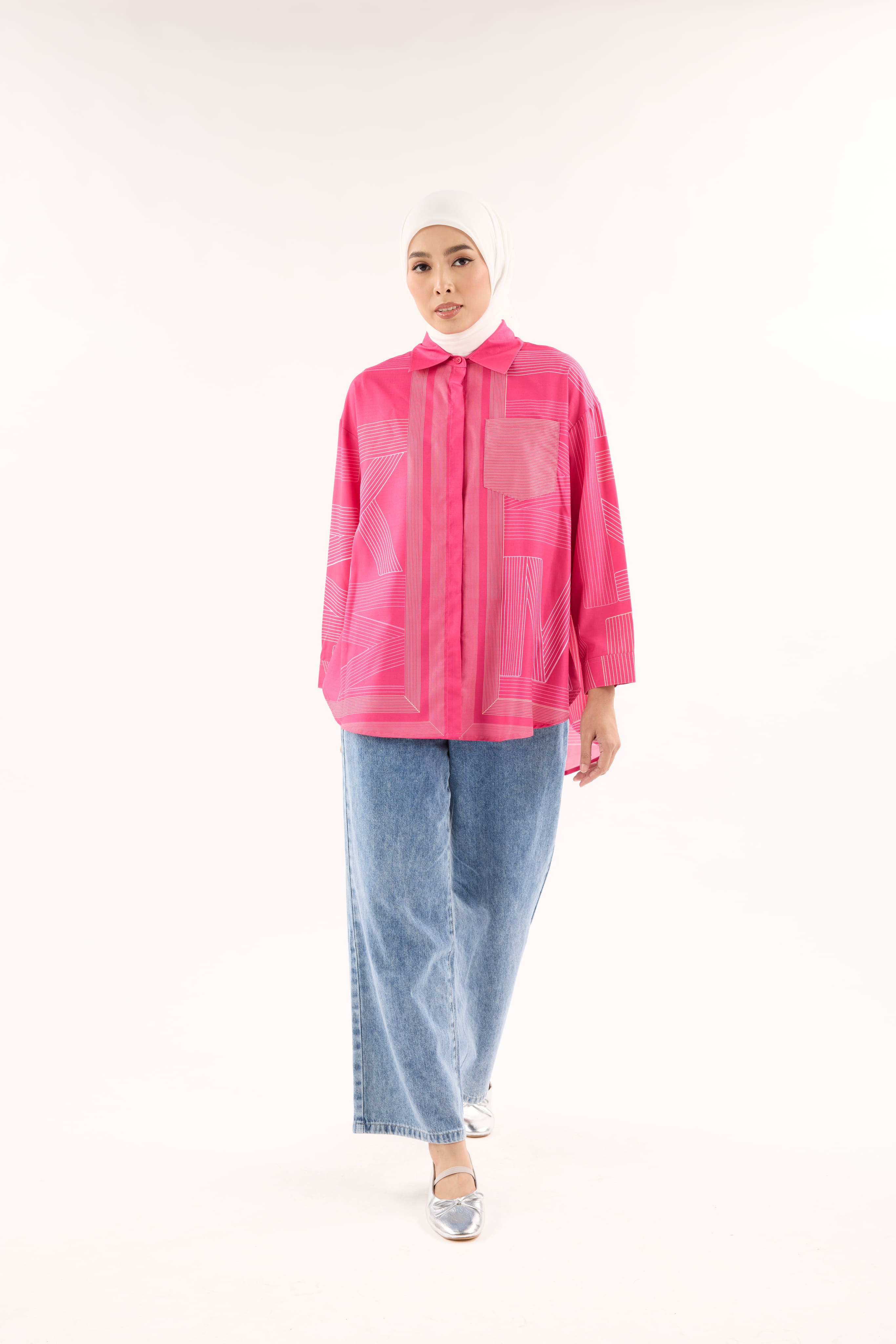 Avery Magenta Printed Oversized Shirt