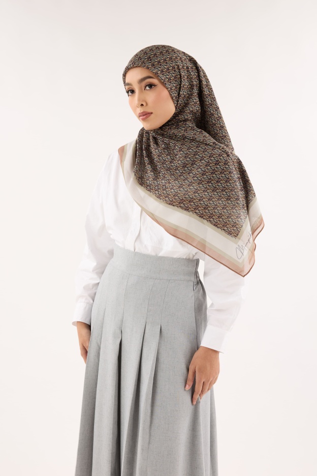 Arica Latte Brown Emblem Square Scarf