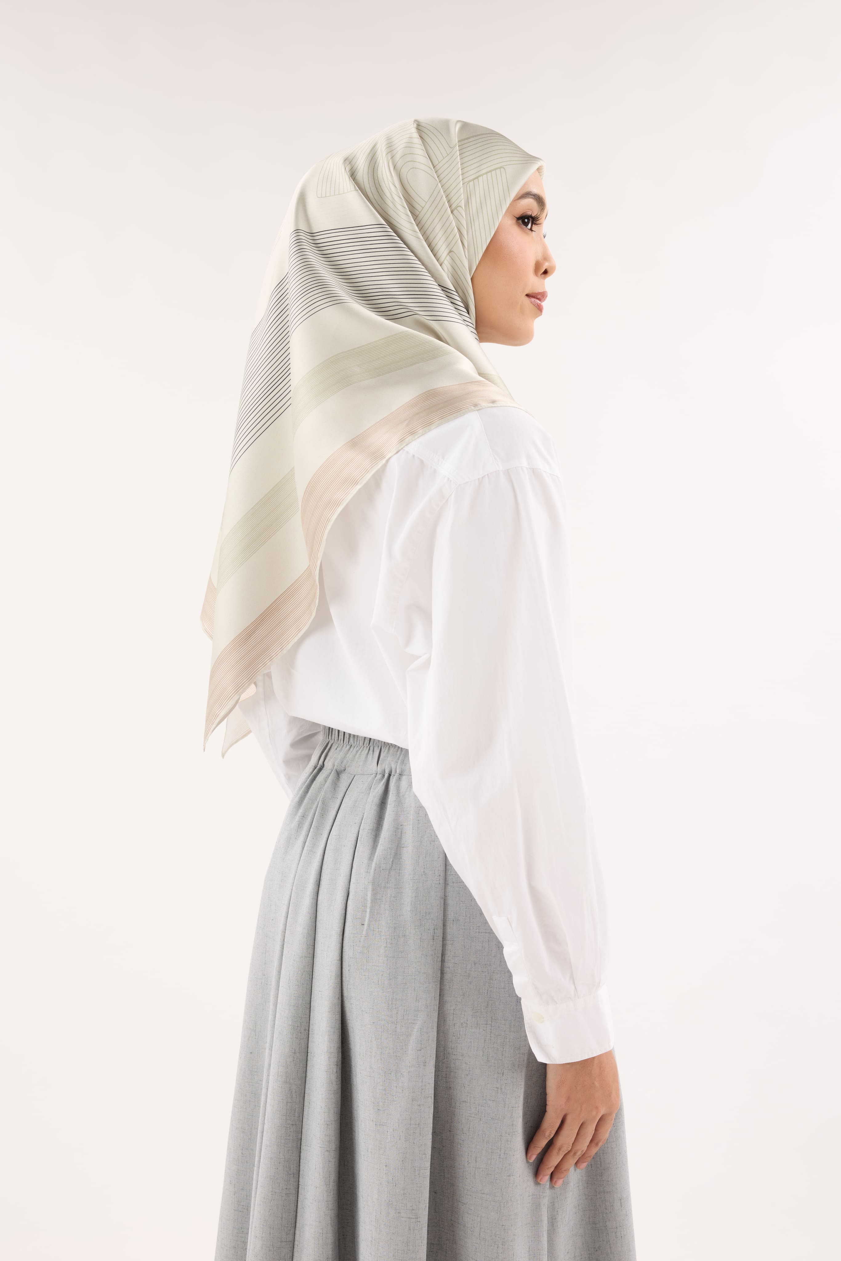 Avery Deep Cream Printed Square Satin Scarf