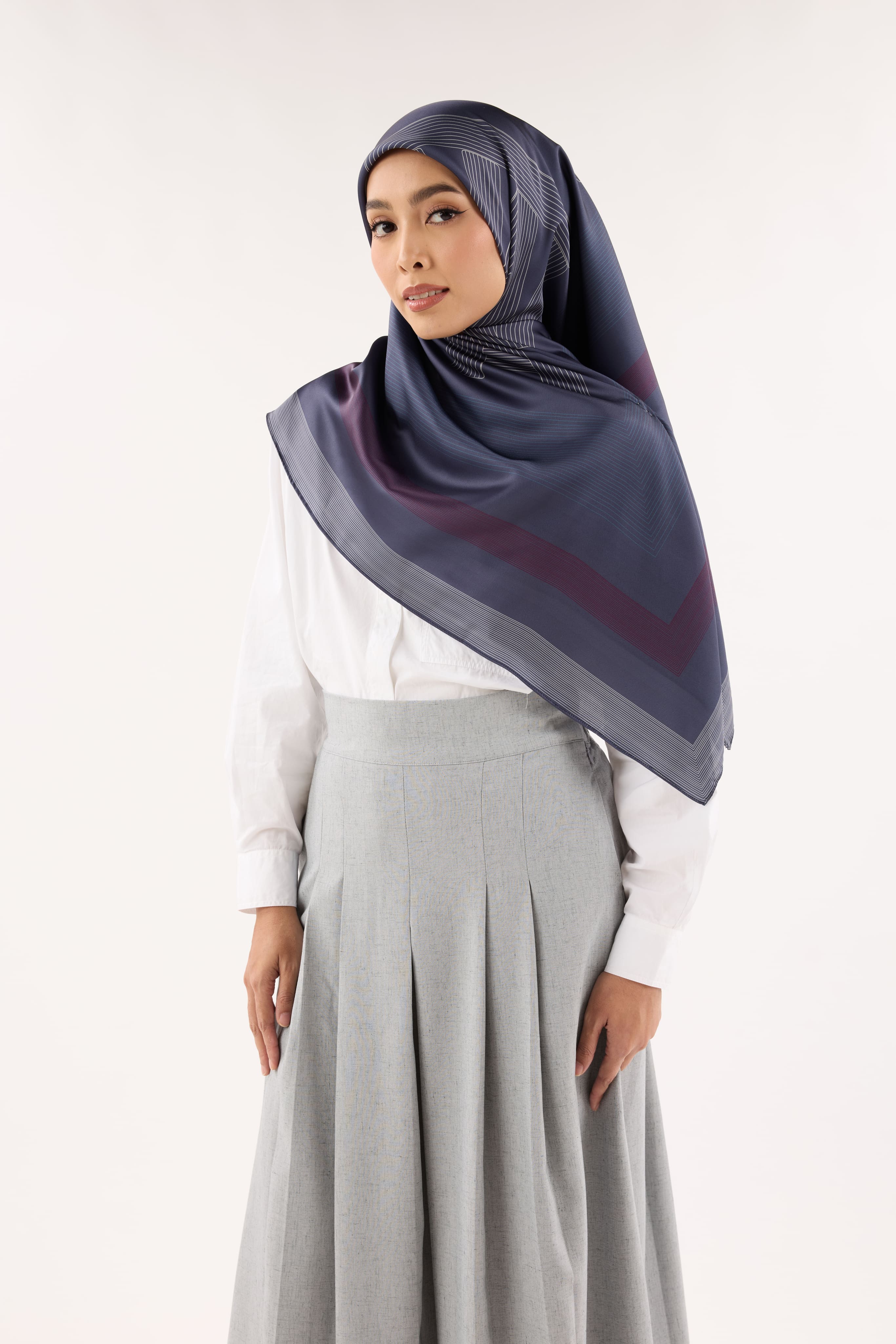 Avery Ash Navy Printed Square Satin Scarf