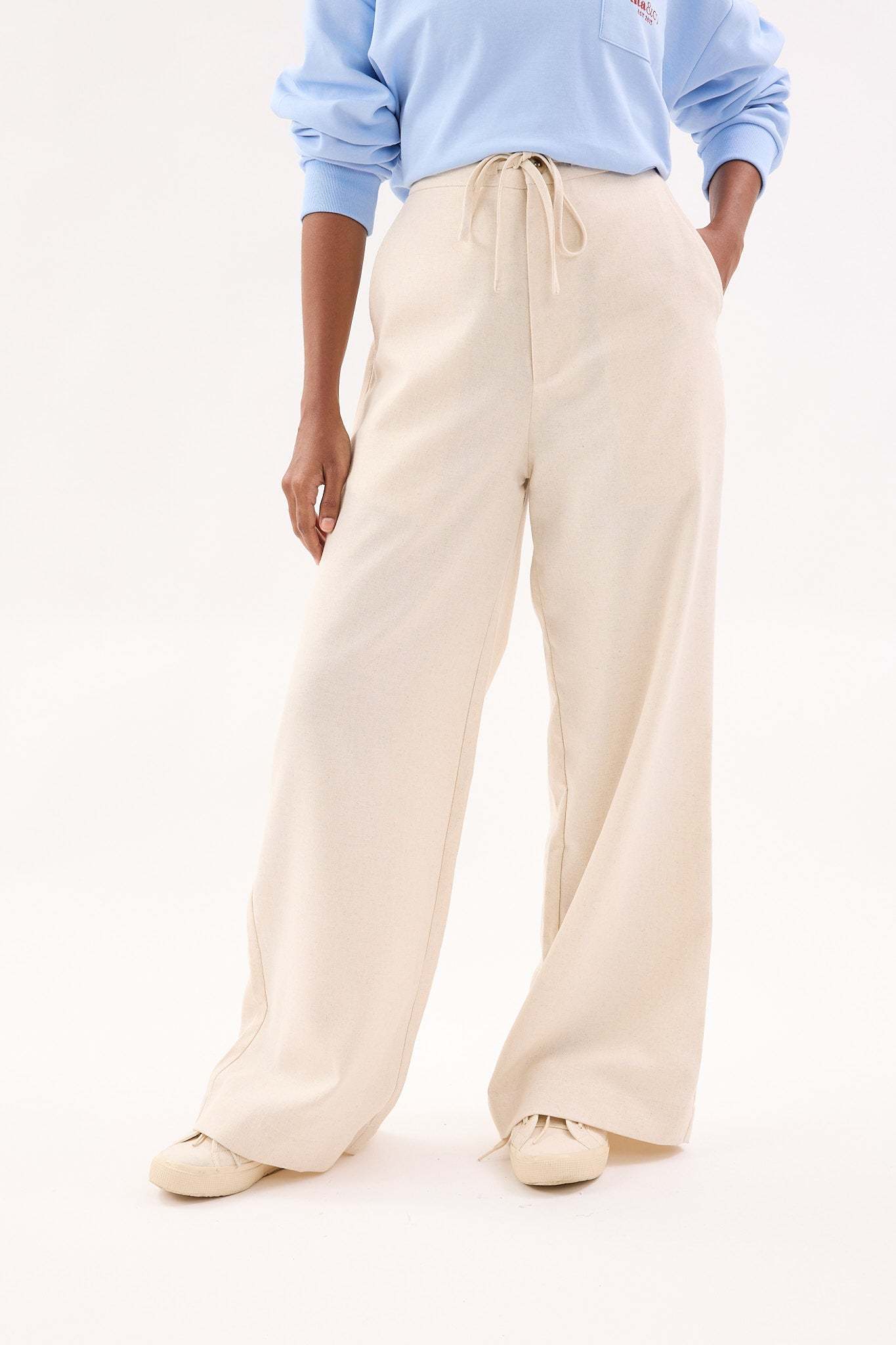 Ivory White Linen Wide Leg Pants - Women's
