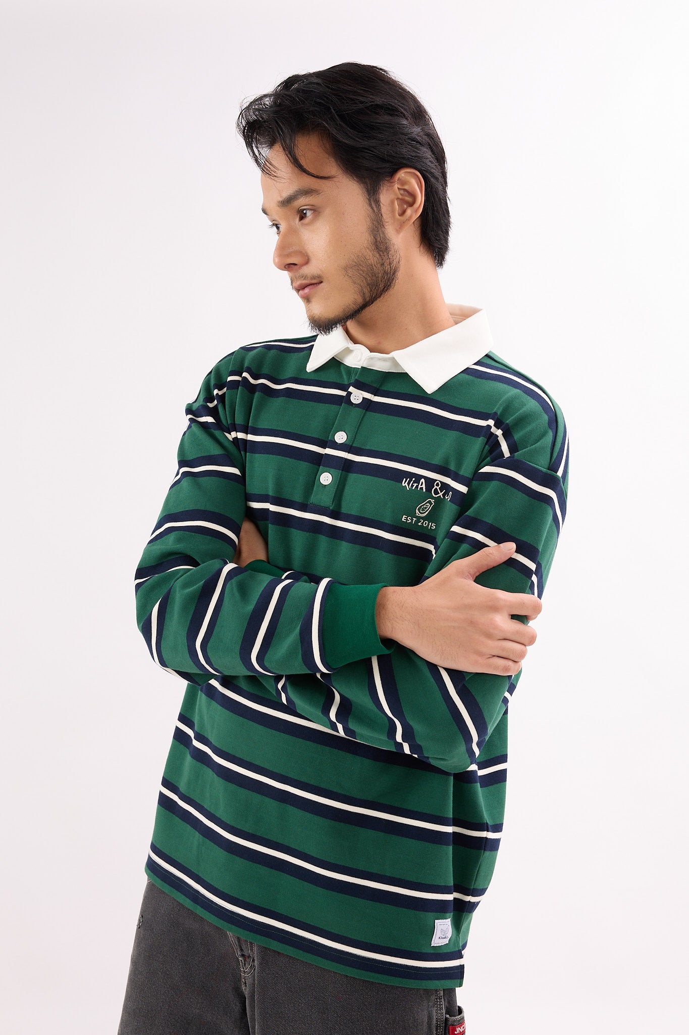 pine green and white shirt