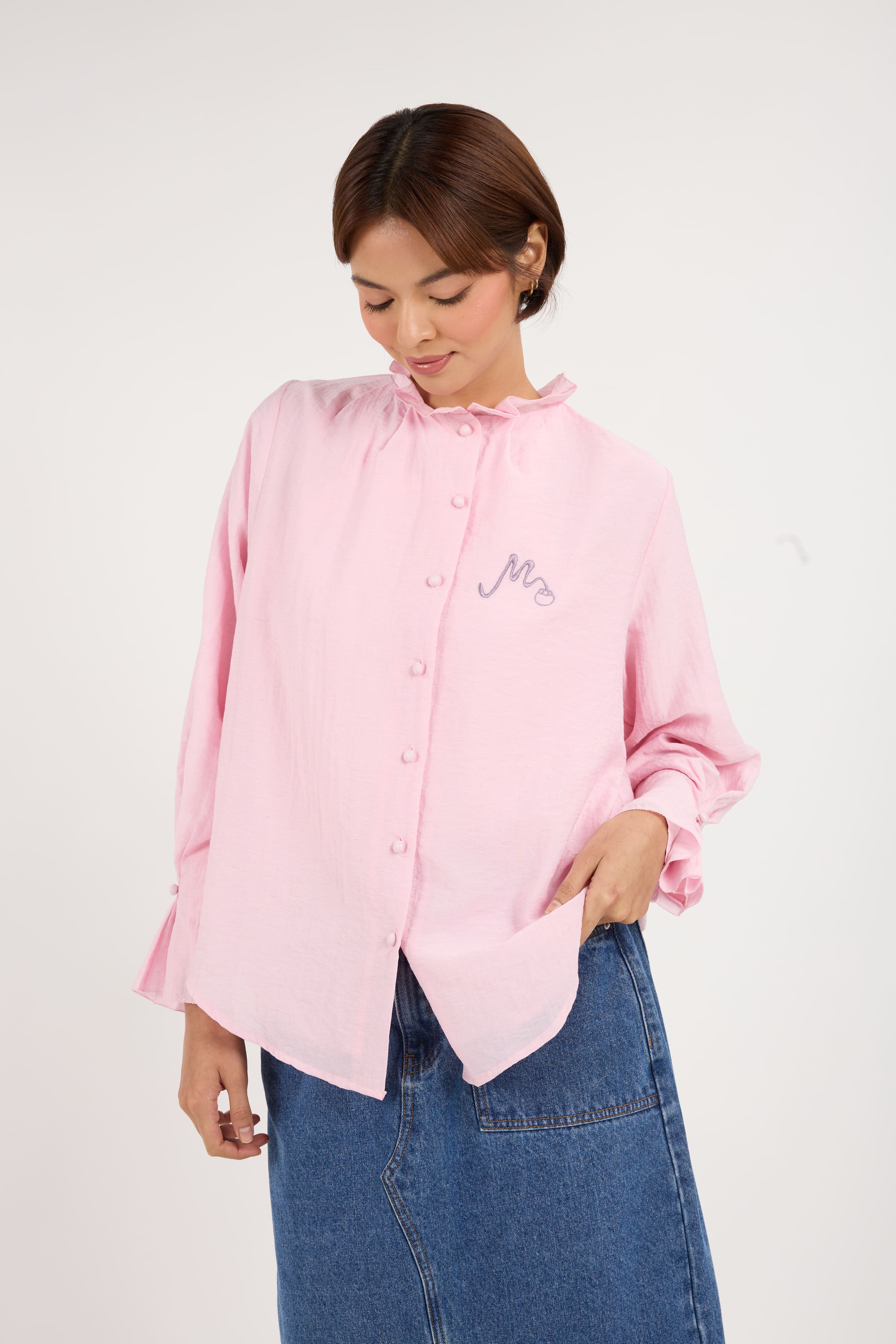 Manggis Soft Pink High Neck Top