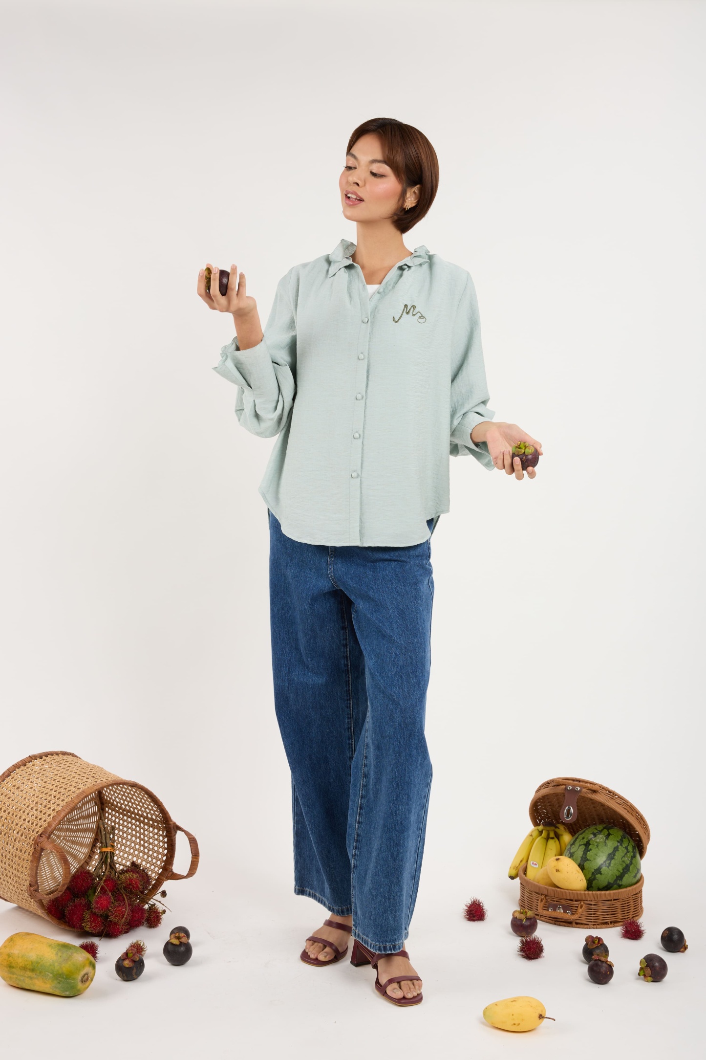 Manggis Blueish Grey High Neck Top