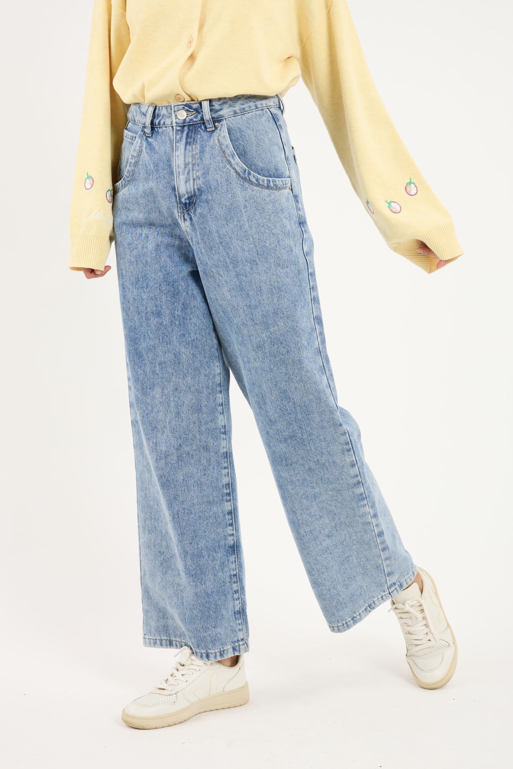 Lara Acid Wash Blue Wide Straight Jeans