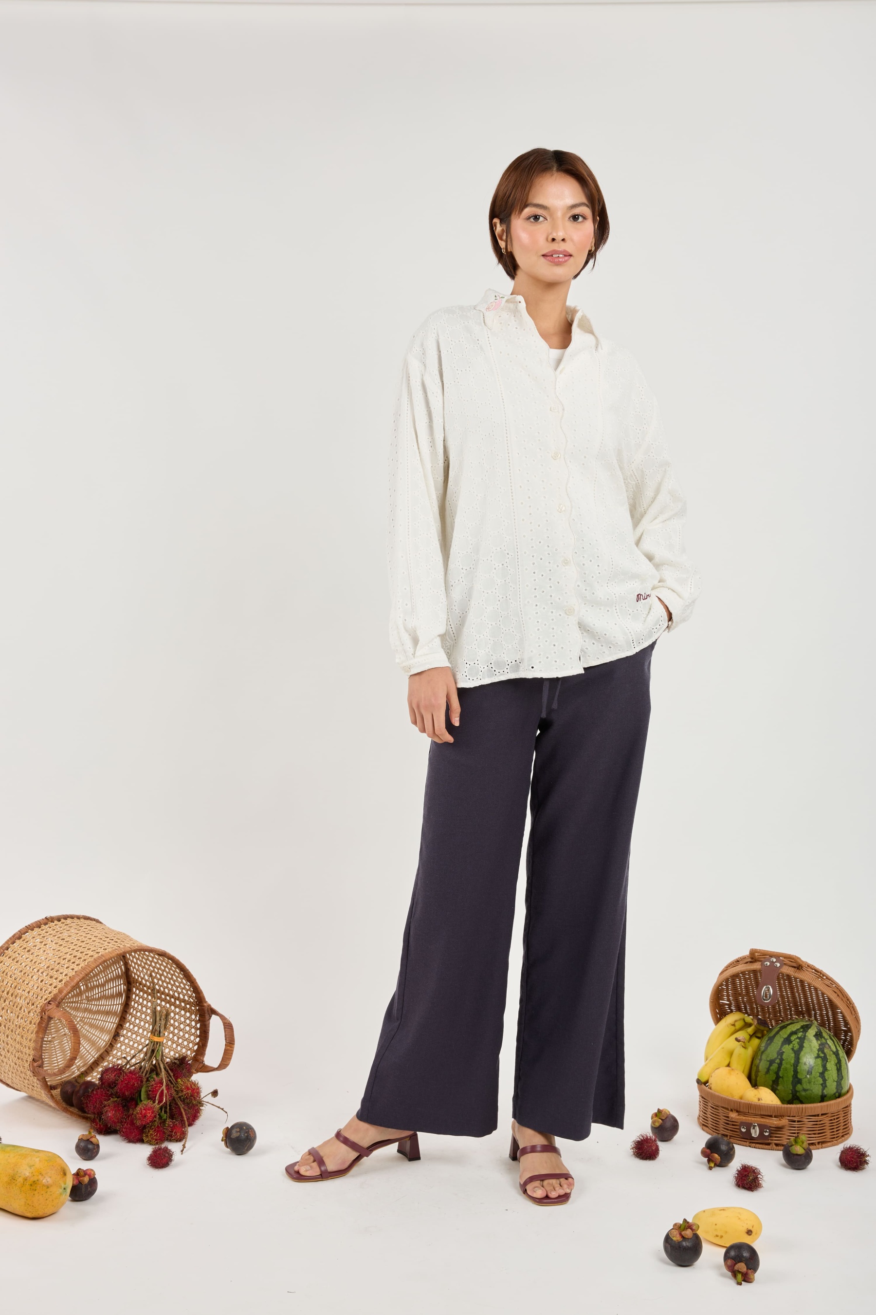 Tropika Off-White Textured Embroidered Shirt