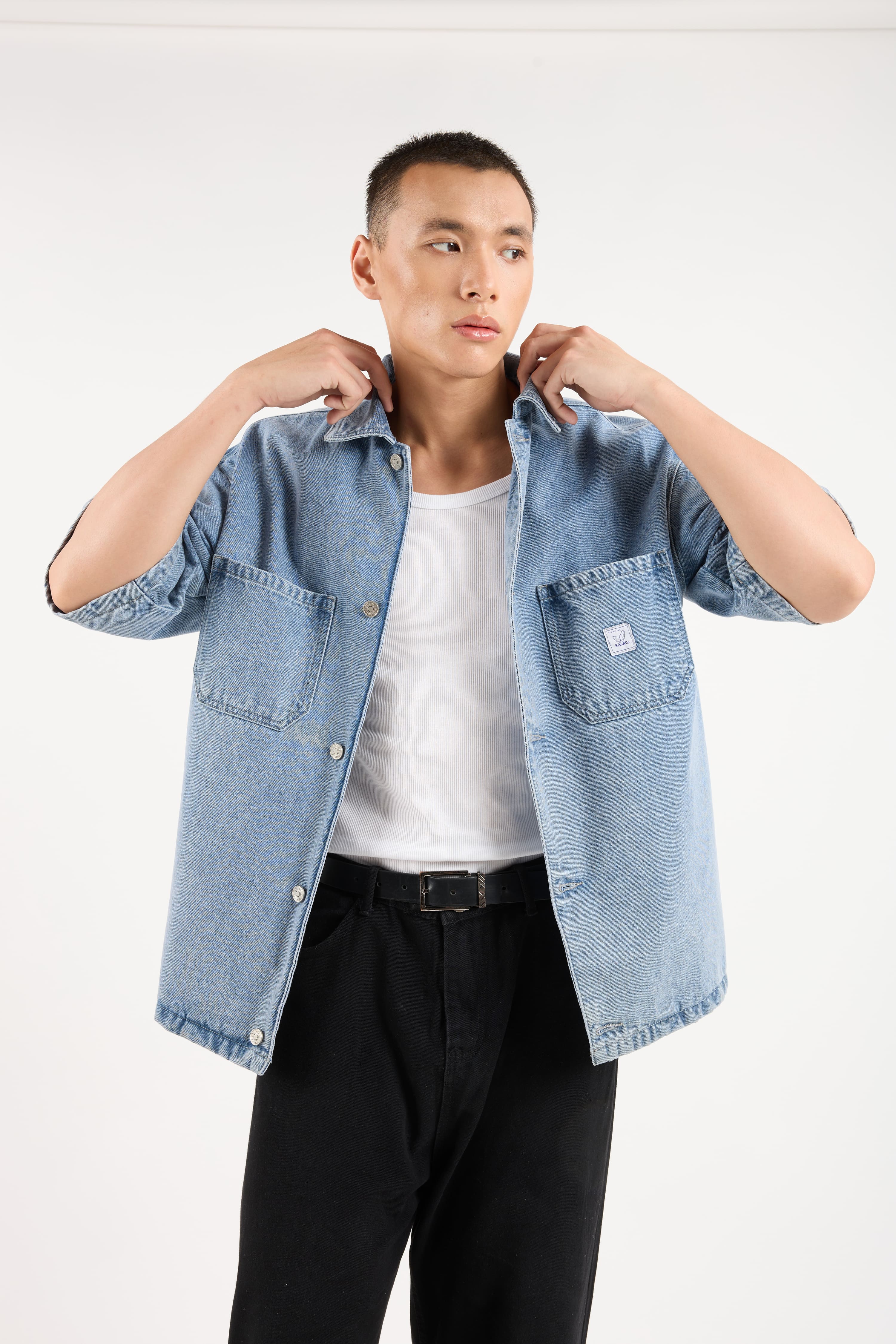 Acid Wash Blue Oversized Denim Shirt - Men's