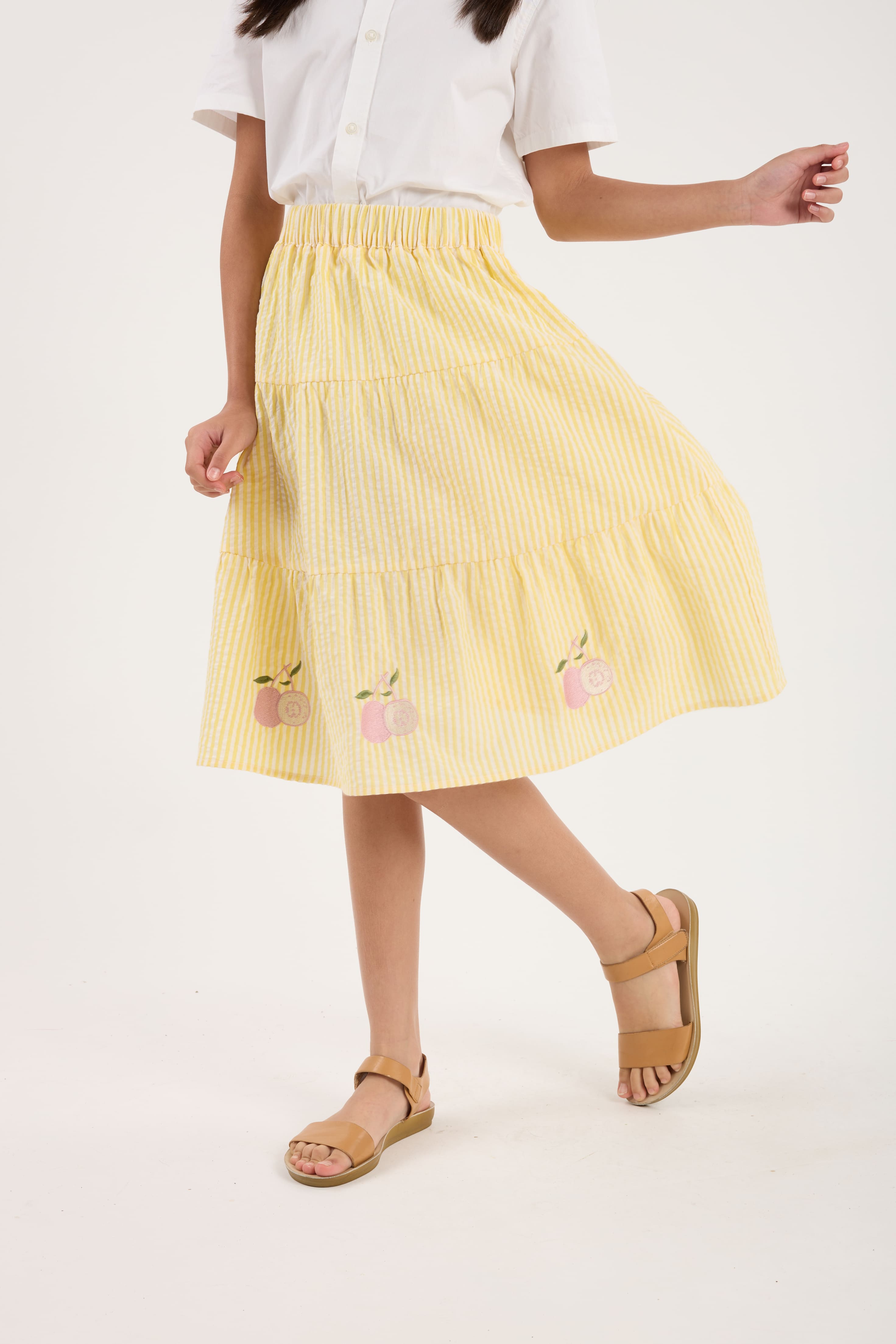 Guava Yellow Stripes Mini Tiered Skirt - Girls
