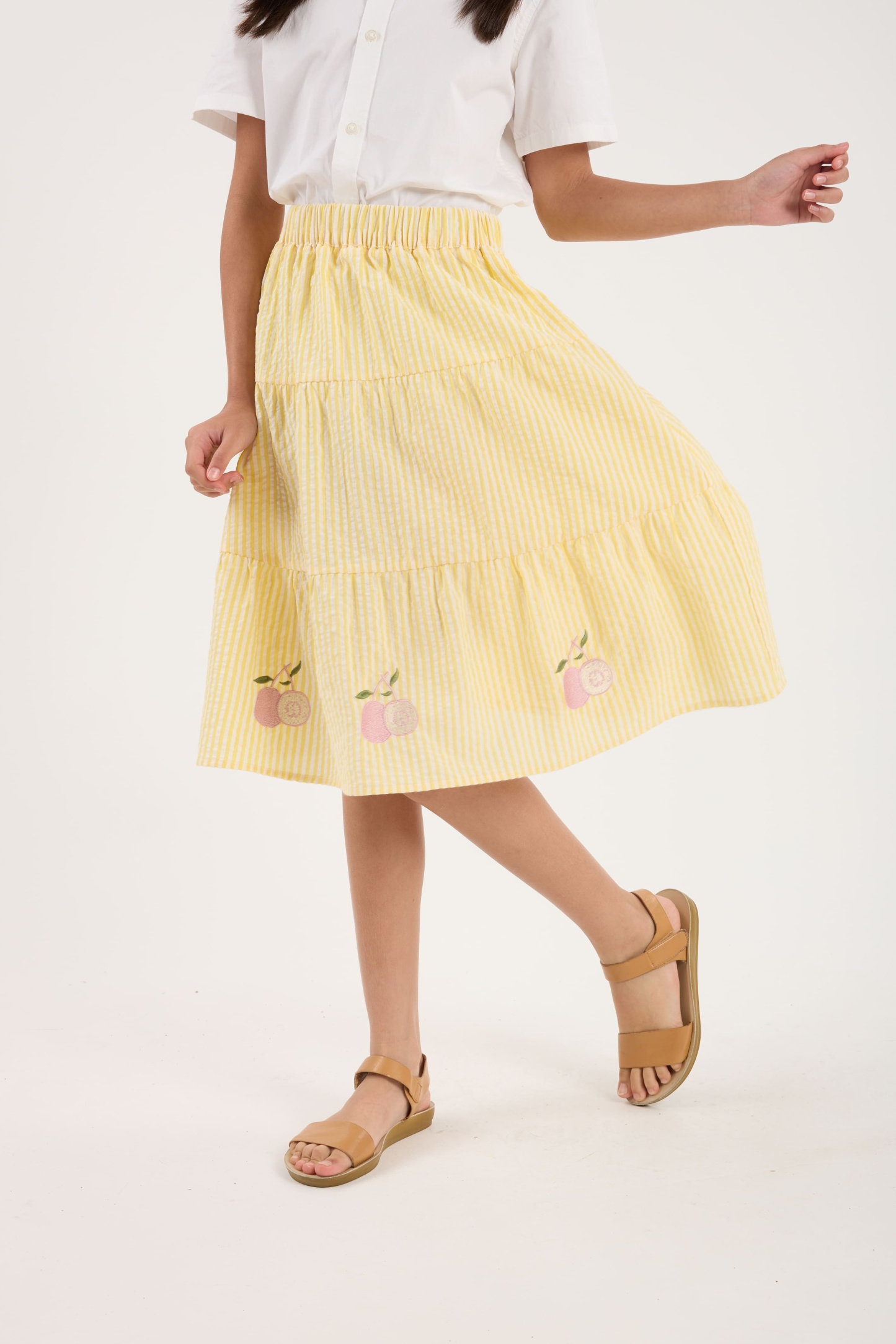 Guava Yellow Stripes Mini Tiered Skirt - Girls