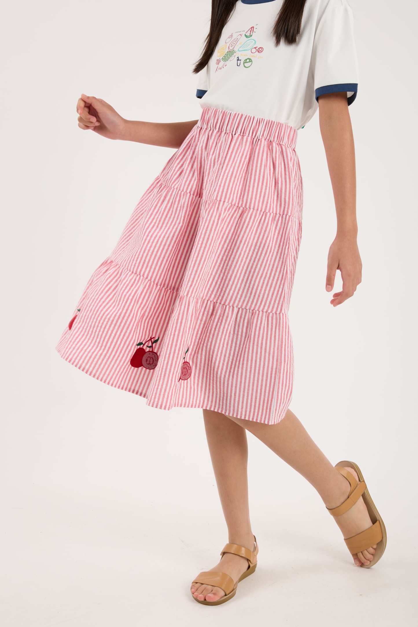 Guava Red Stripes Mini Tiered Skirt - Girls