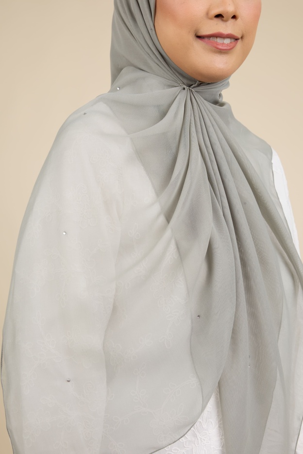 Almas Sage Green Rhinestone Square Voile Scarf