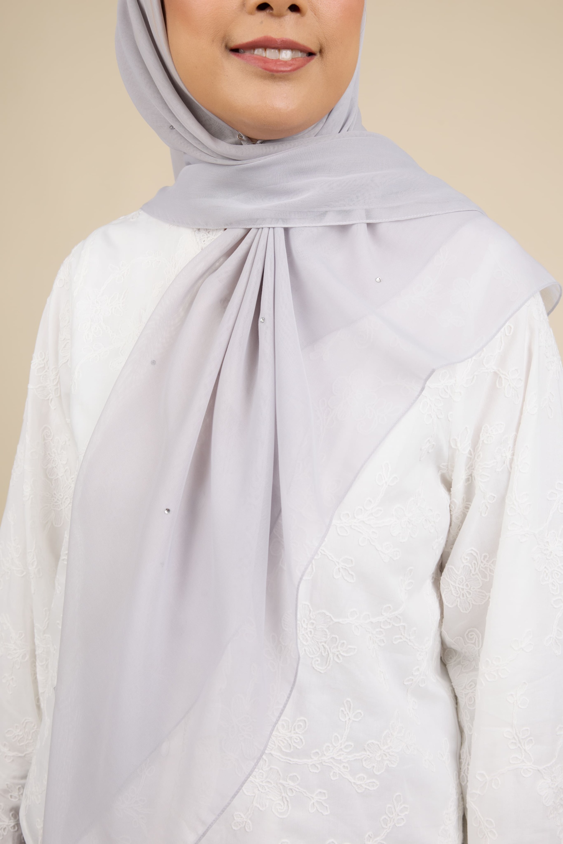 Almas Pale Grey Rhinestone Square Voile Scarf