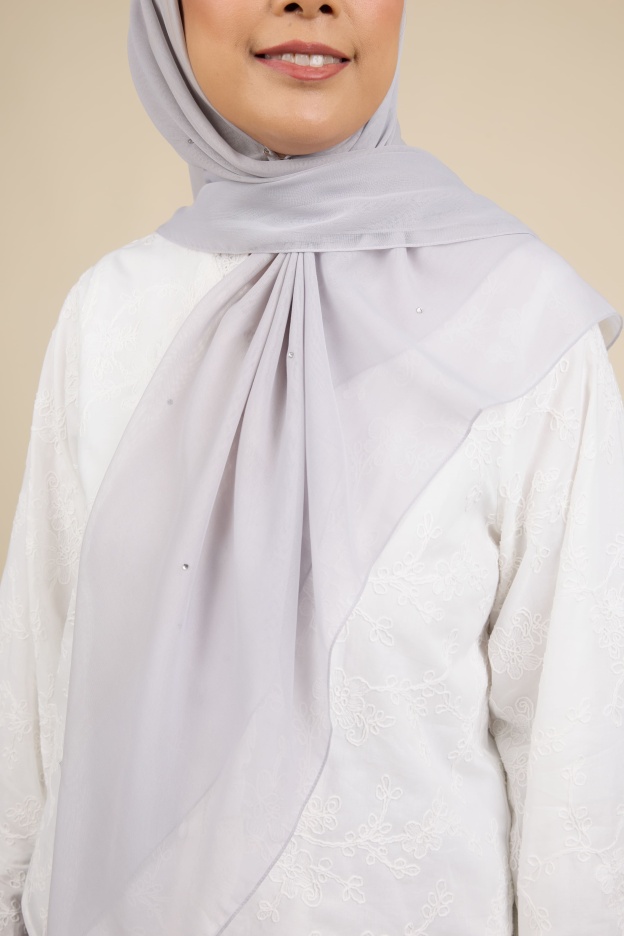 Almas Pale Grey Rhinestone Square Voile Scarf