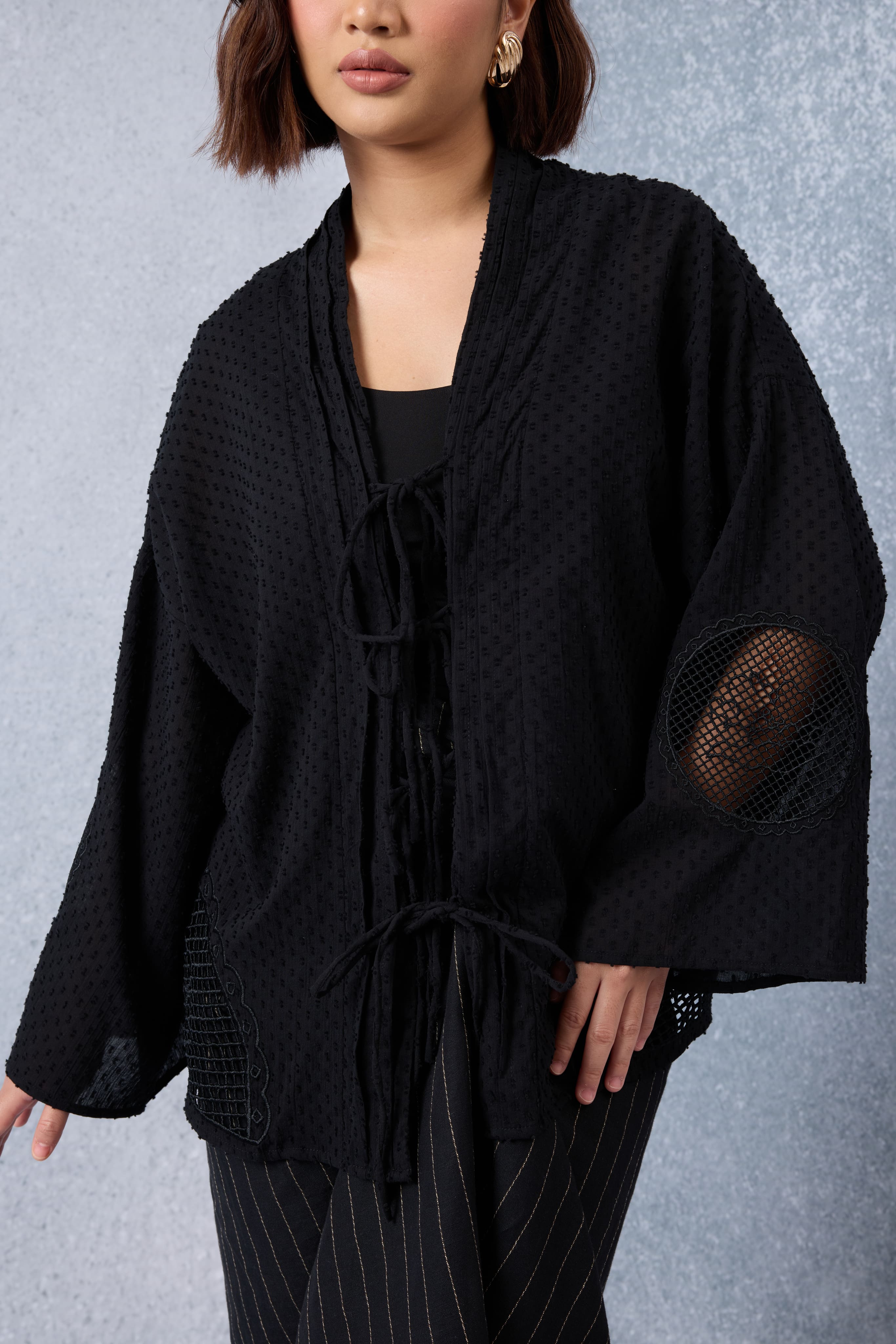 Cantum Black Coquette Batwing Top
