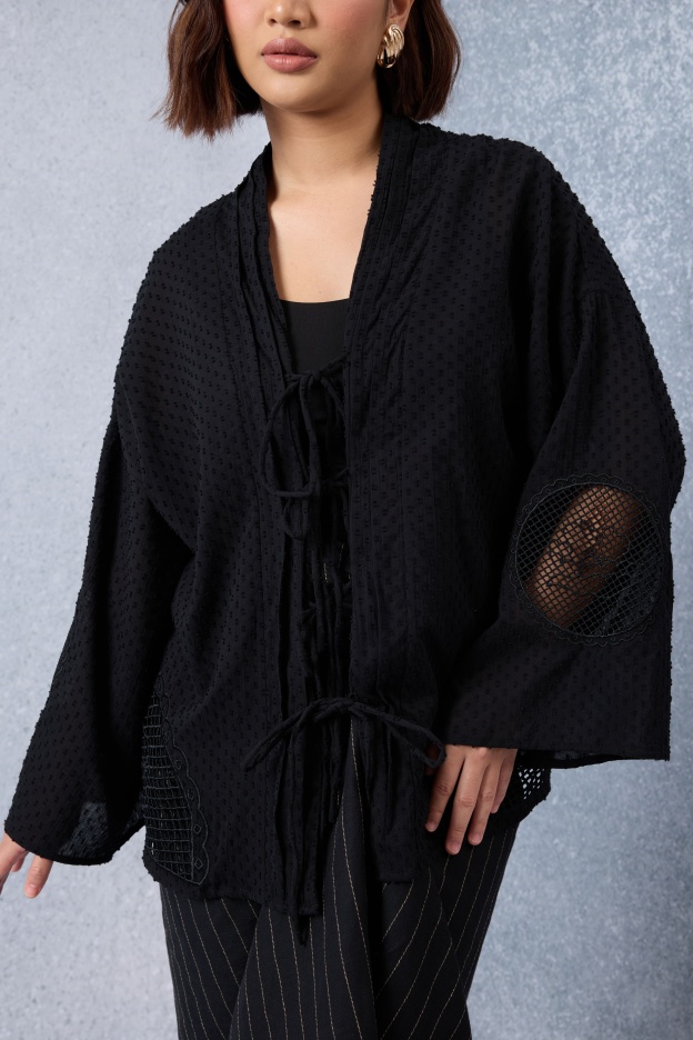 Cantum Black Coquette Batwing Top