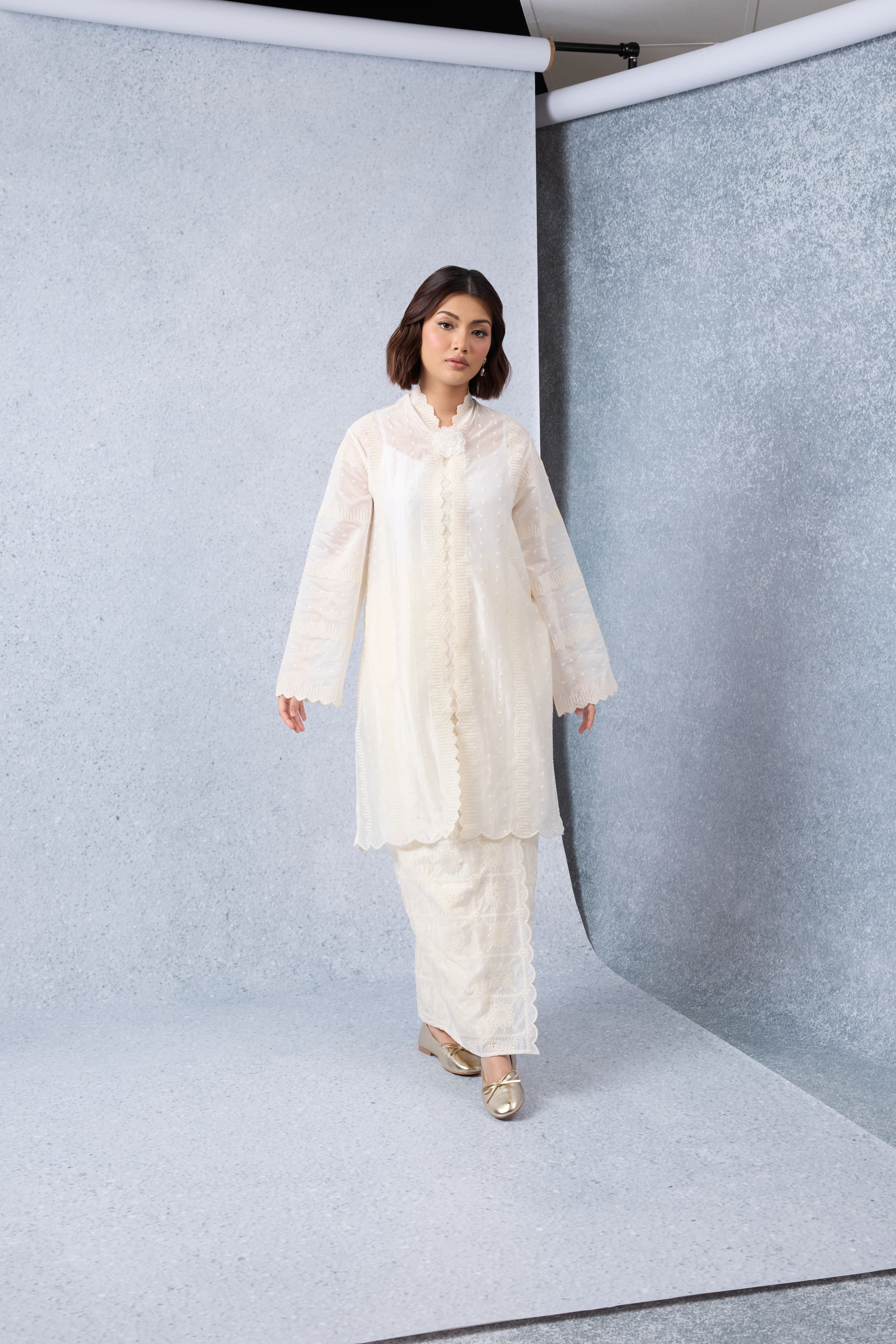 Sinar Off-White Embroidered Kebaya Set