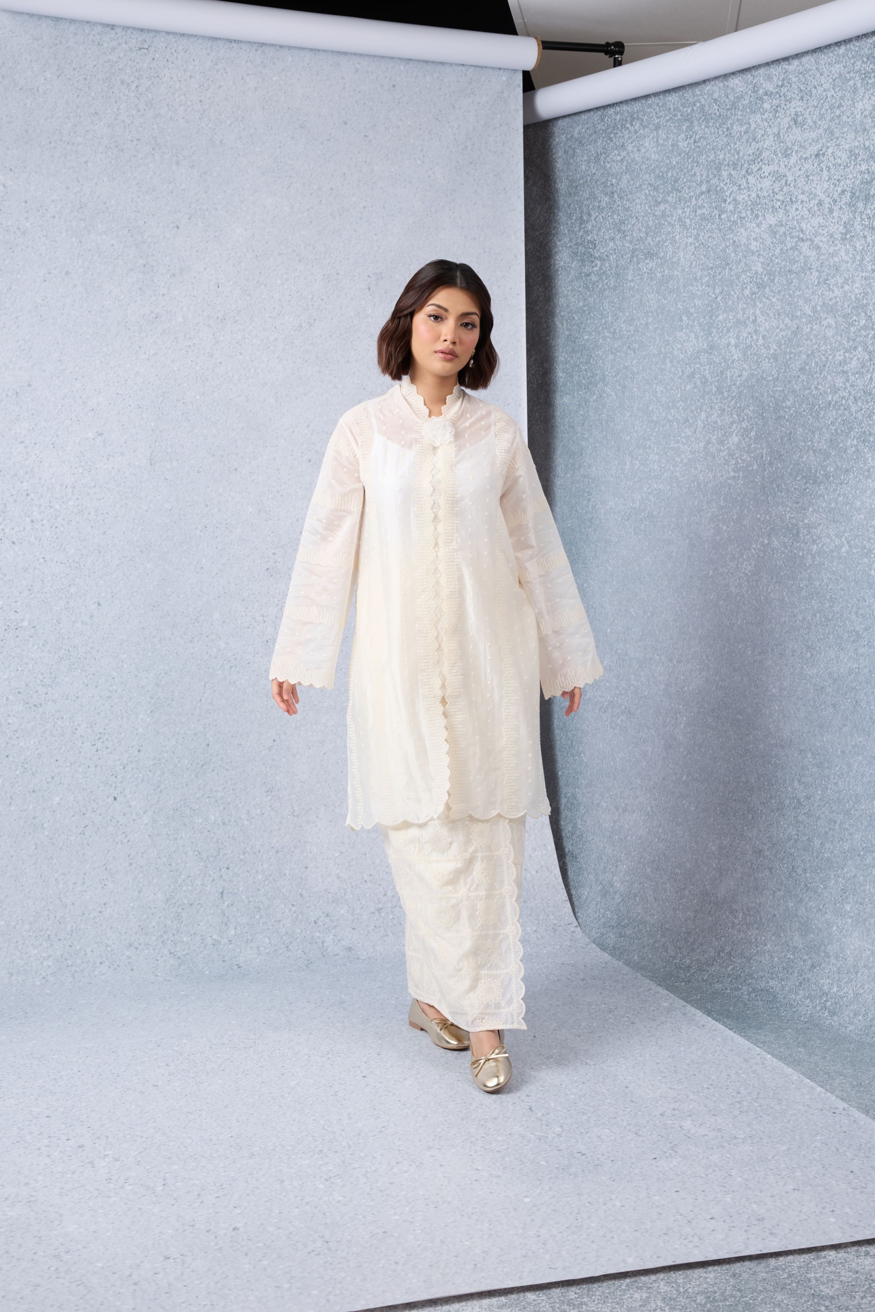 Sinar Off-White Embroidered Kebaya Set