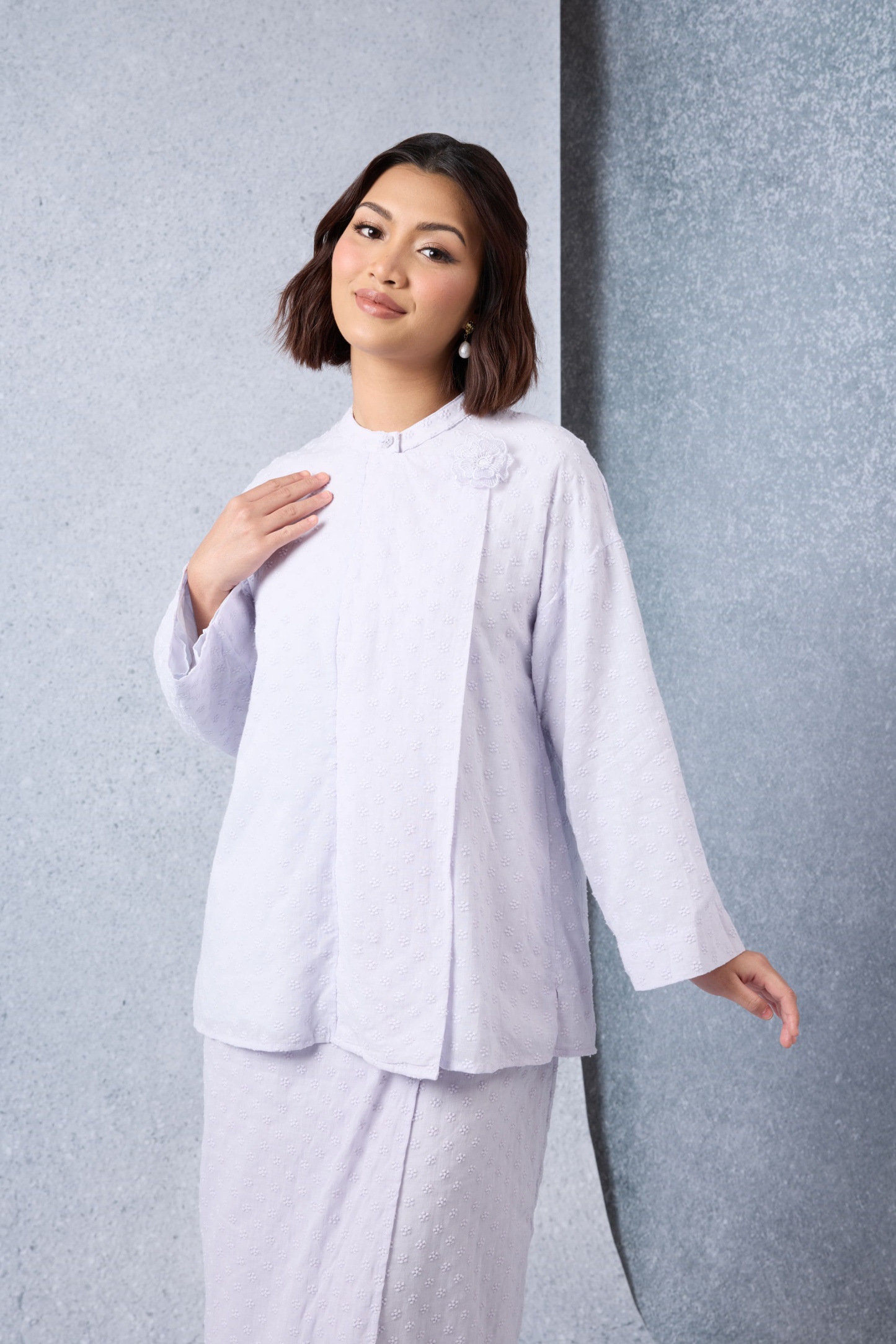 Murni Lilac Textured Floral Kurung Set