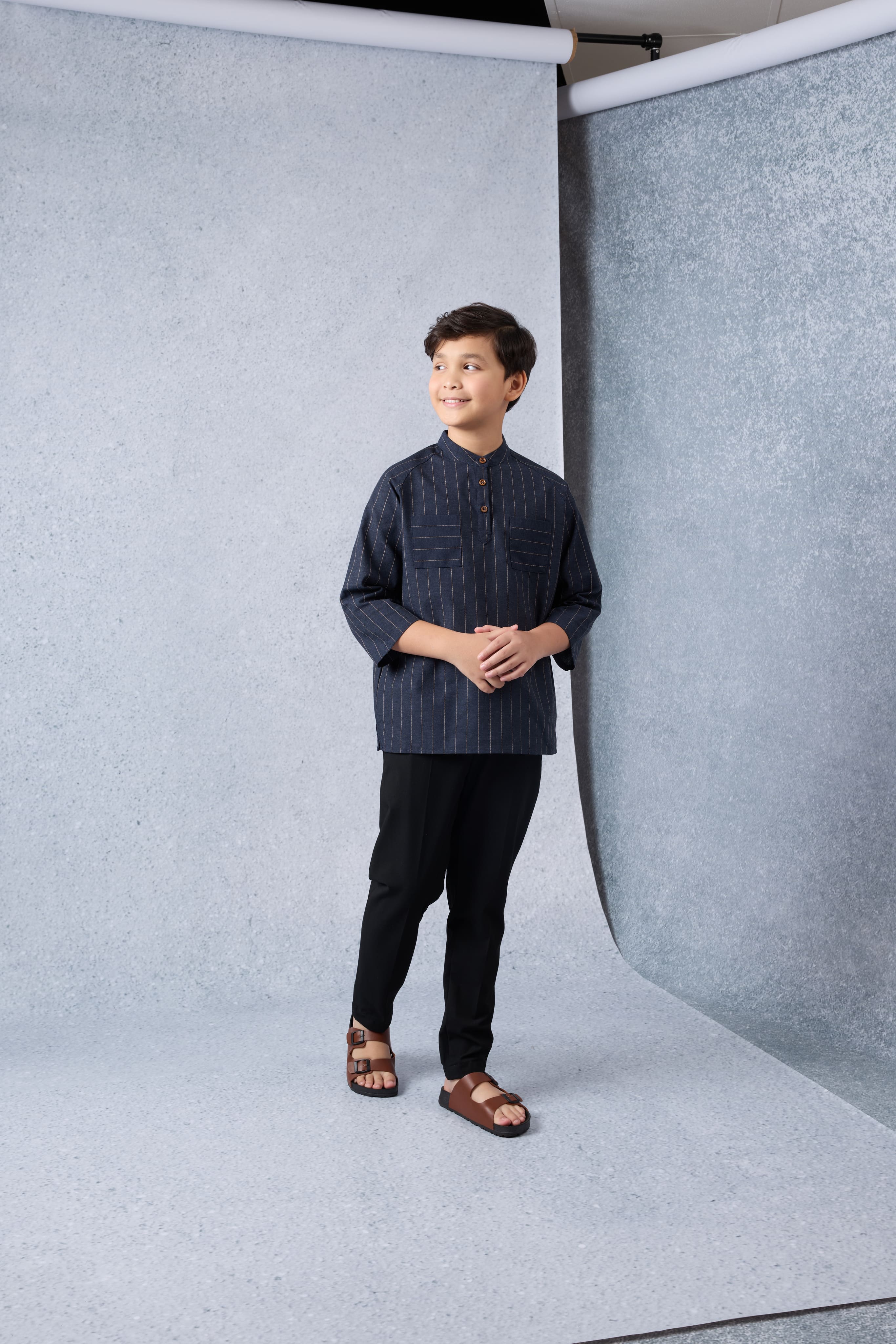 Jiwa Navy Blue Mini Striped Kurta