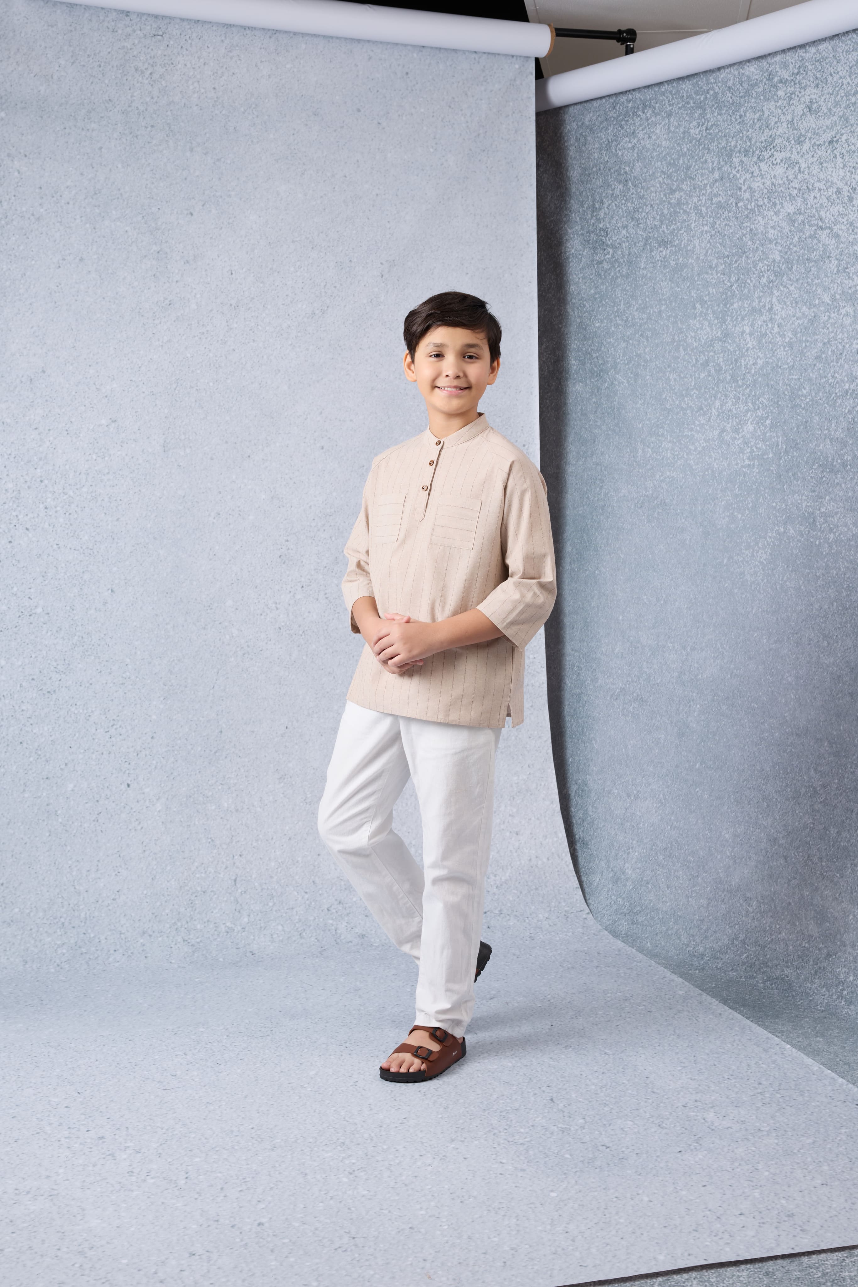 Jiwa Warm Nude Mini Striped Kurta