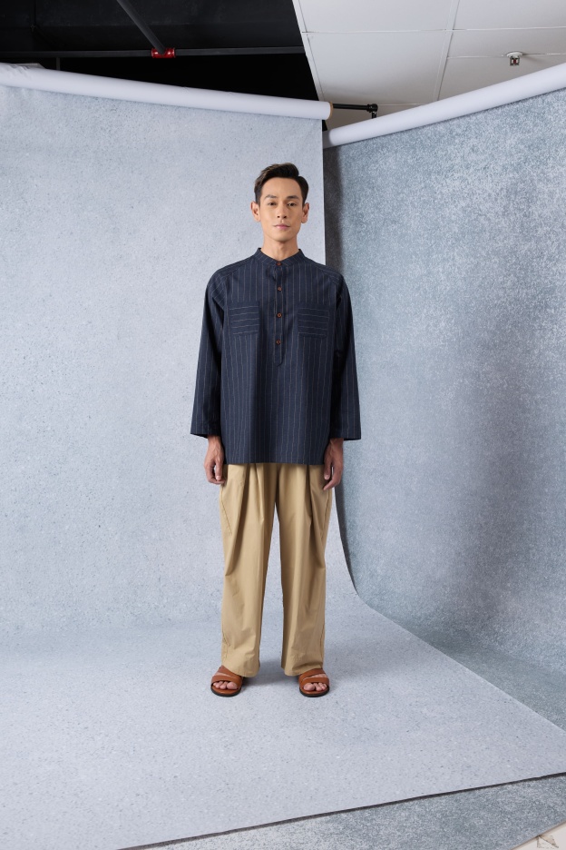 Jiwa Navy Blue Striped Kurta