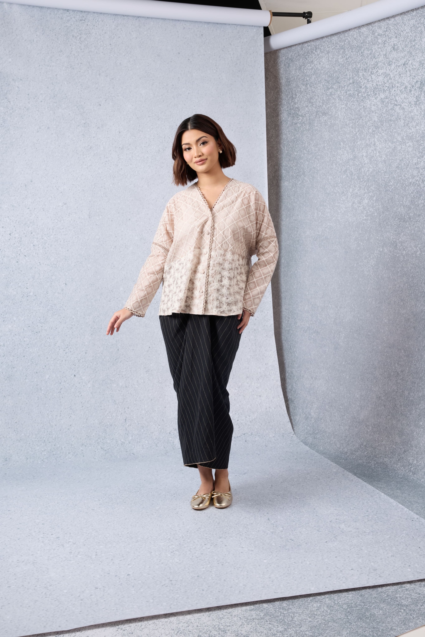 Harum Warm Beige Boxy Lace Top
