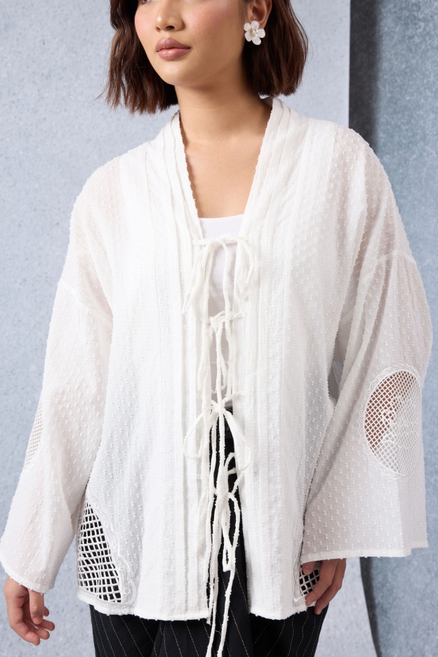 Cantum White Coquette Batwing Top