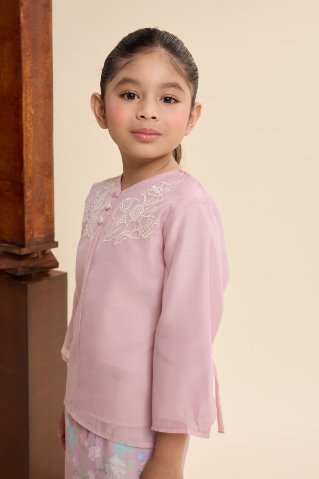 Maya Mauve Pink Mini Embroidered Kurung Set