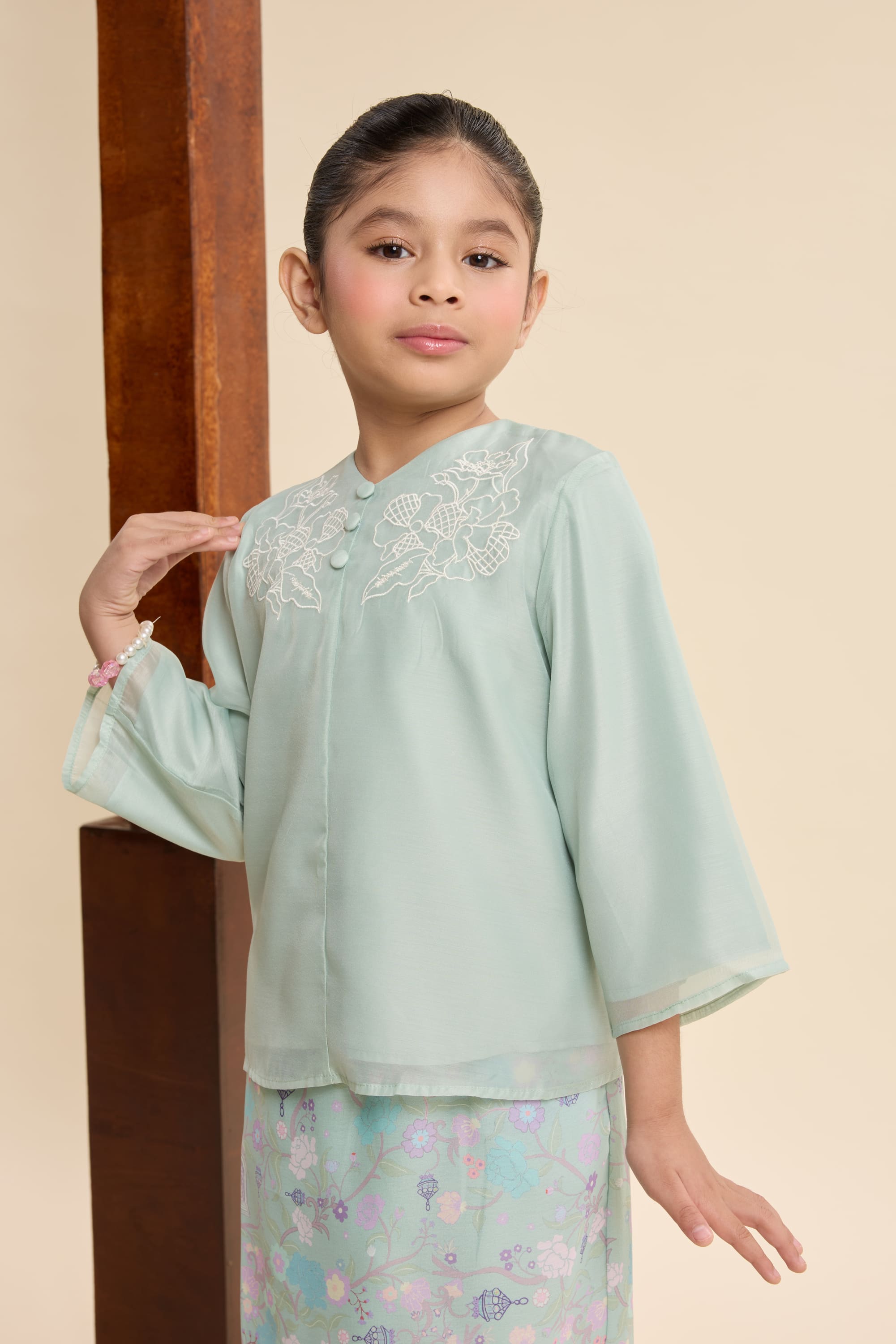 Maya Mint Green Mini Embroidered Kurung Set