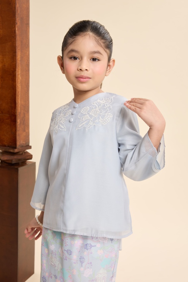 Maya Powder Blue Mini Embroidered Kurung Set
