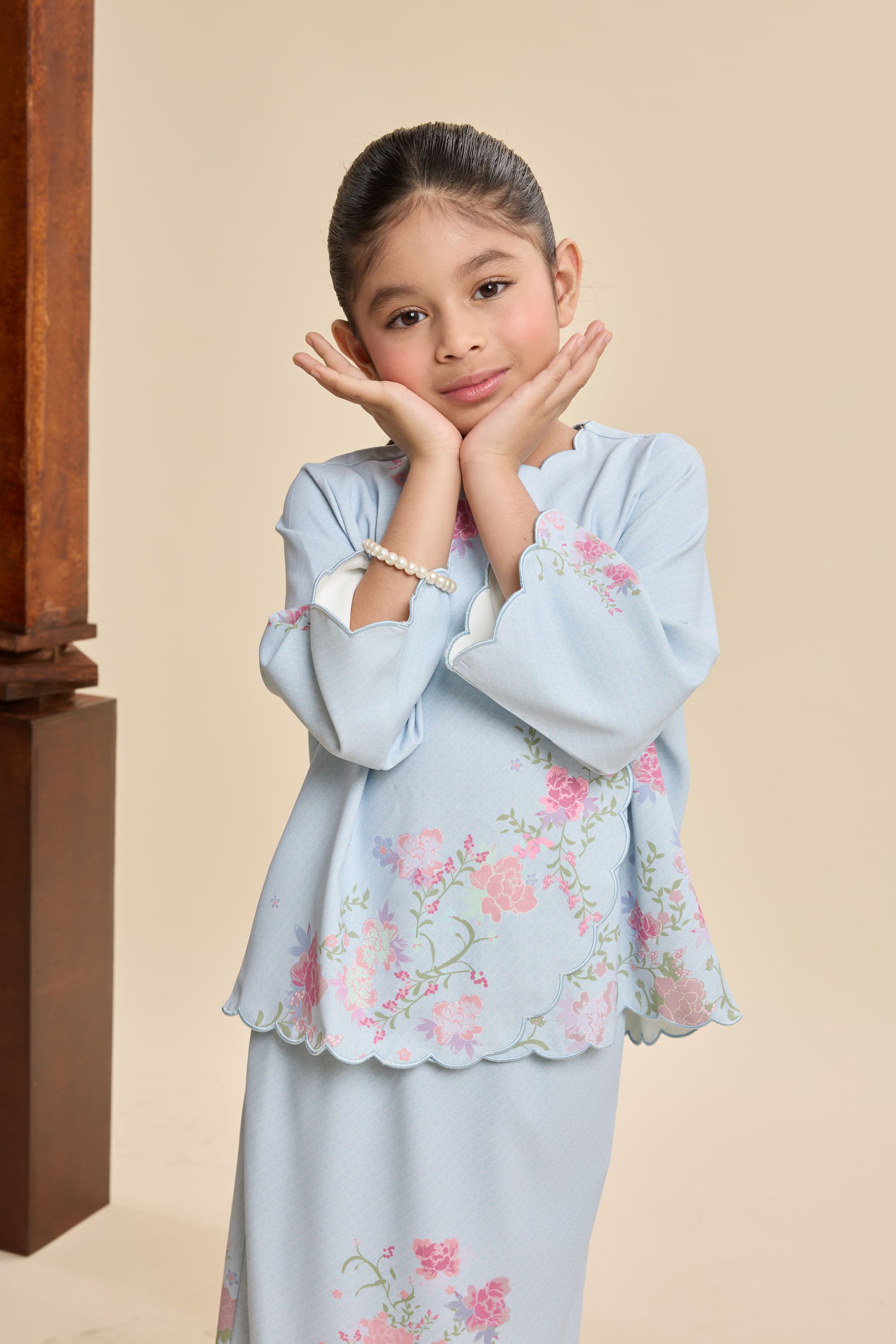 Amala Sky Blue Mini Scallop Kurung Set
